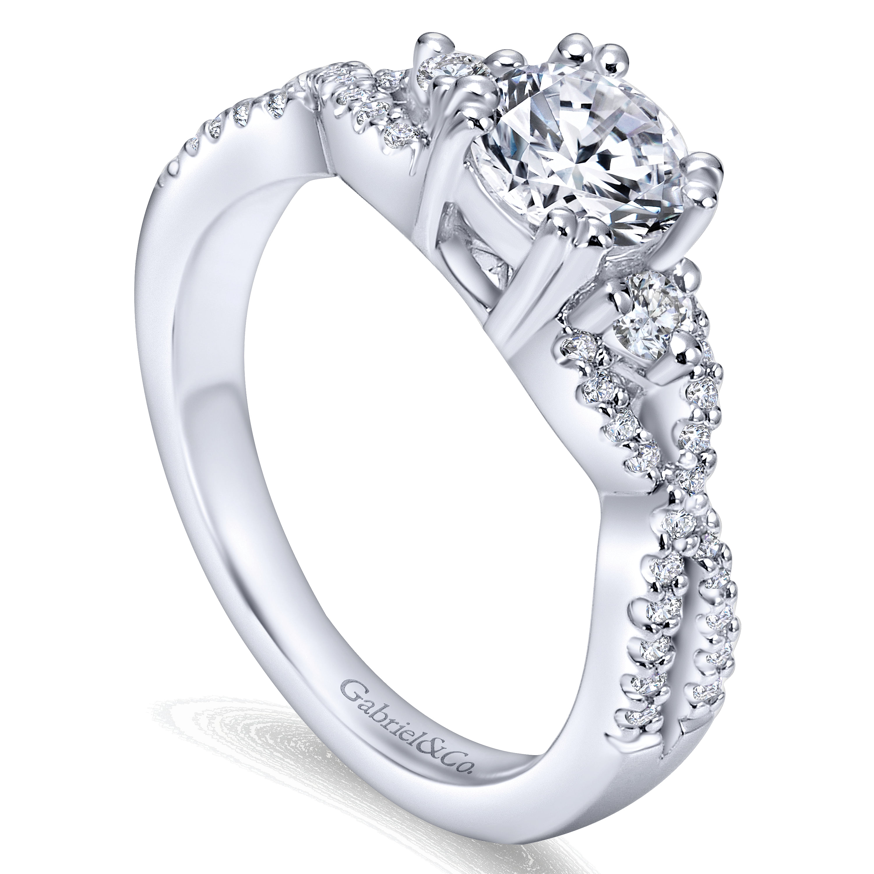 14k White Gold Diamond 3 Stones Engagement Ring angle 3 14k White Gold Diamond 3 Stones Engagement Ring angle 3