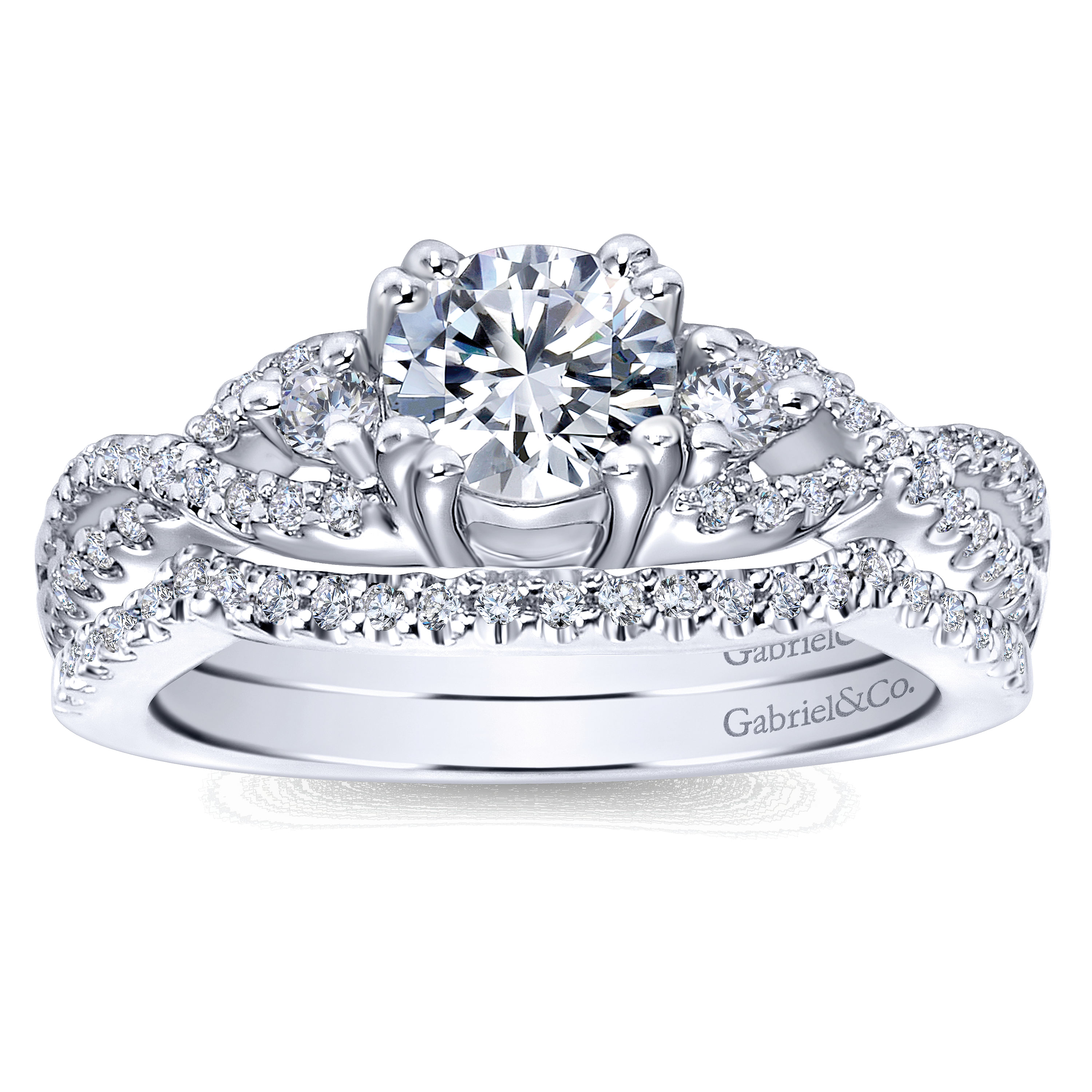 14k White Gold Diamond 3 Stones Engagement Ring angle 4 14k White Gold Diamond 3 Stones Engagement Ring angle 4