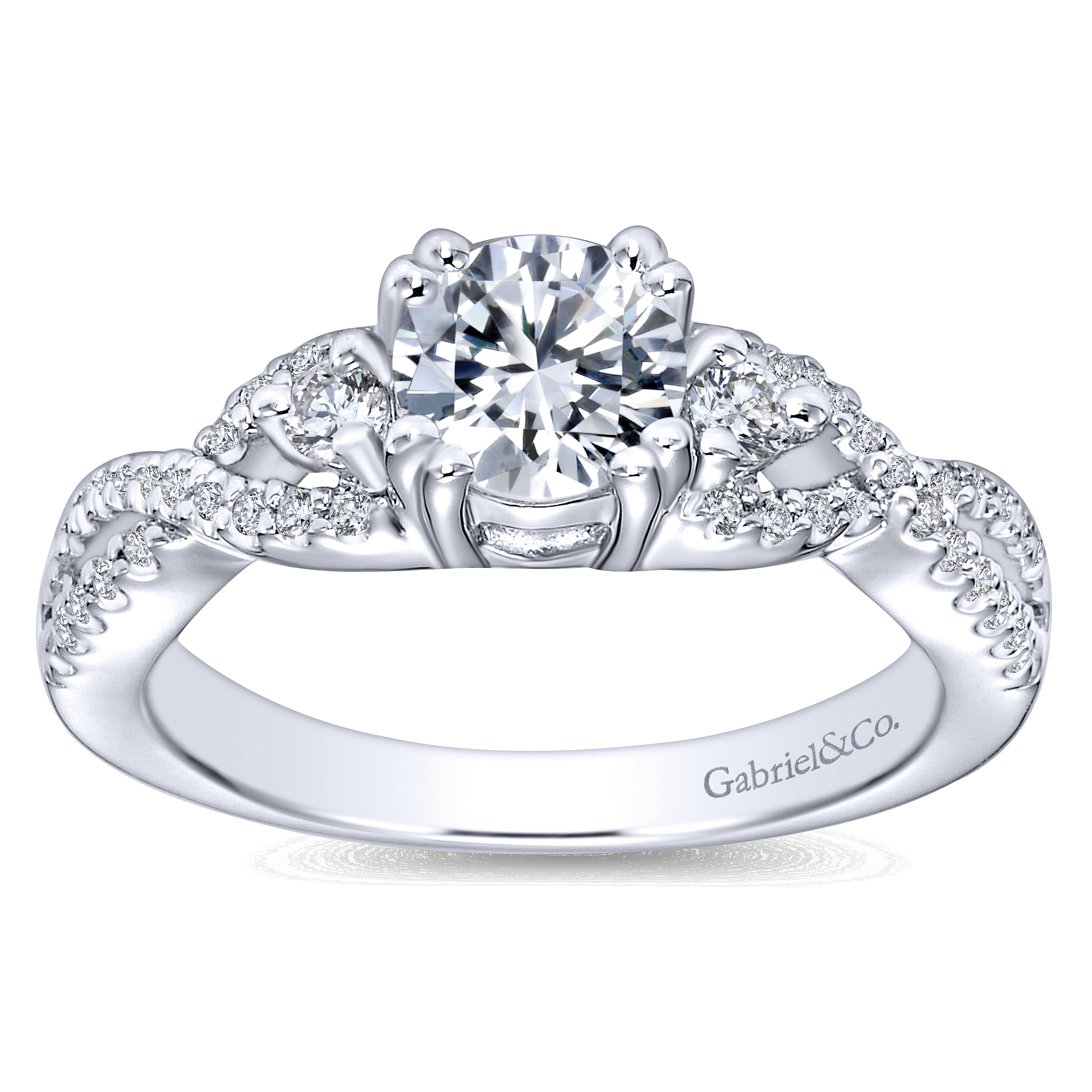 14k White Gold Diamond 3 Stones Engagement Ring angle 5 14k White Gold Diamond 3 Stones Engagement Ring angle 5