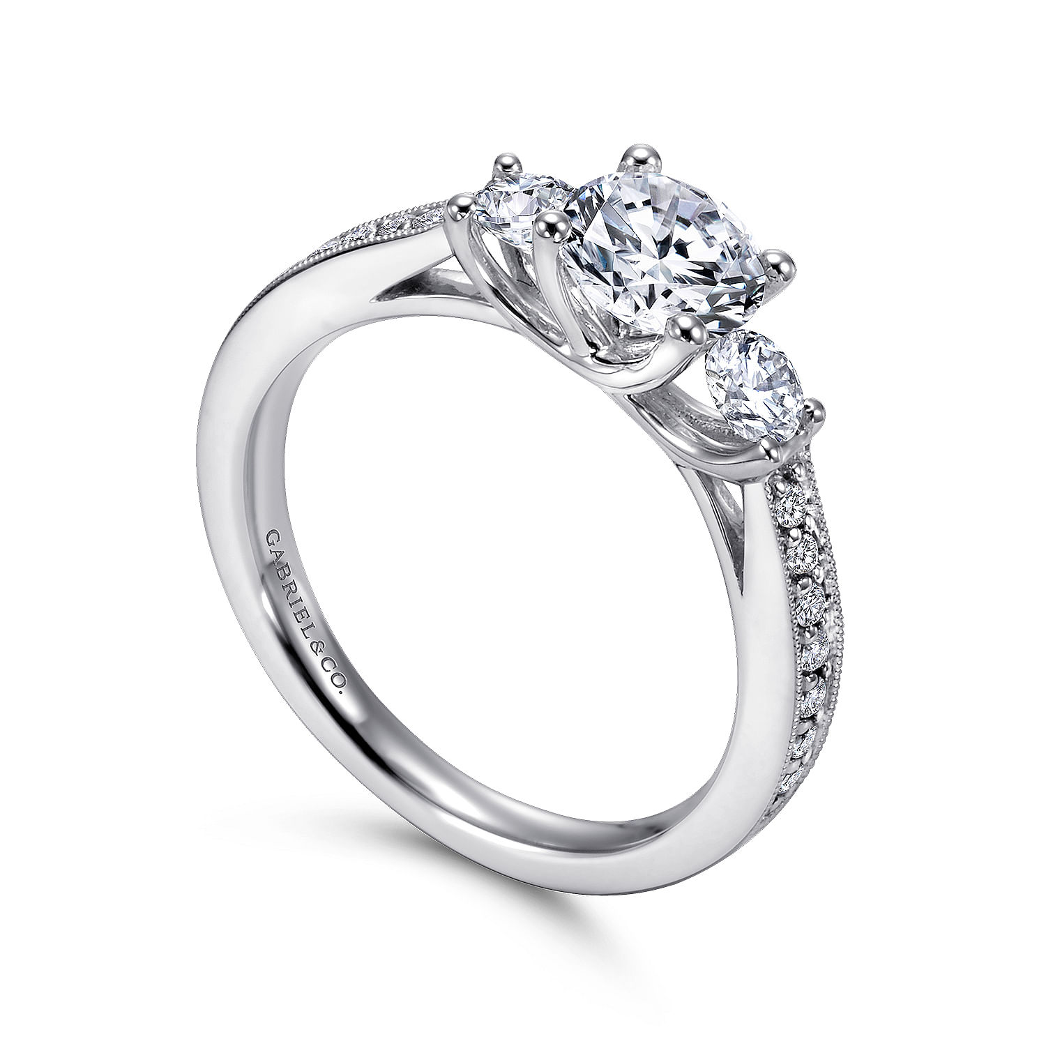 14k White Gold Diamond 3 Stones Engagement Ring angle 3 14k White Gold Diamond 3 Stones Engagement Ring angle 3
