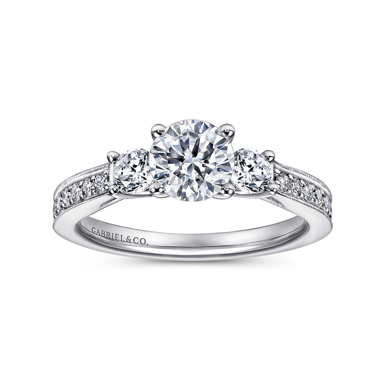 14k White Gold Diamond 3 Stones Engagement Ring angle 5 14k White Gold Diamond 3 Stones Engagement Ring angle 5