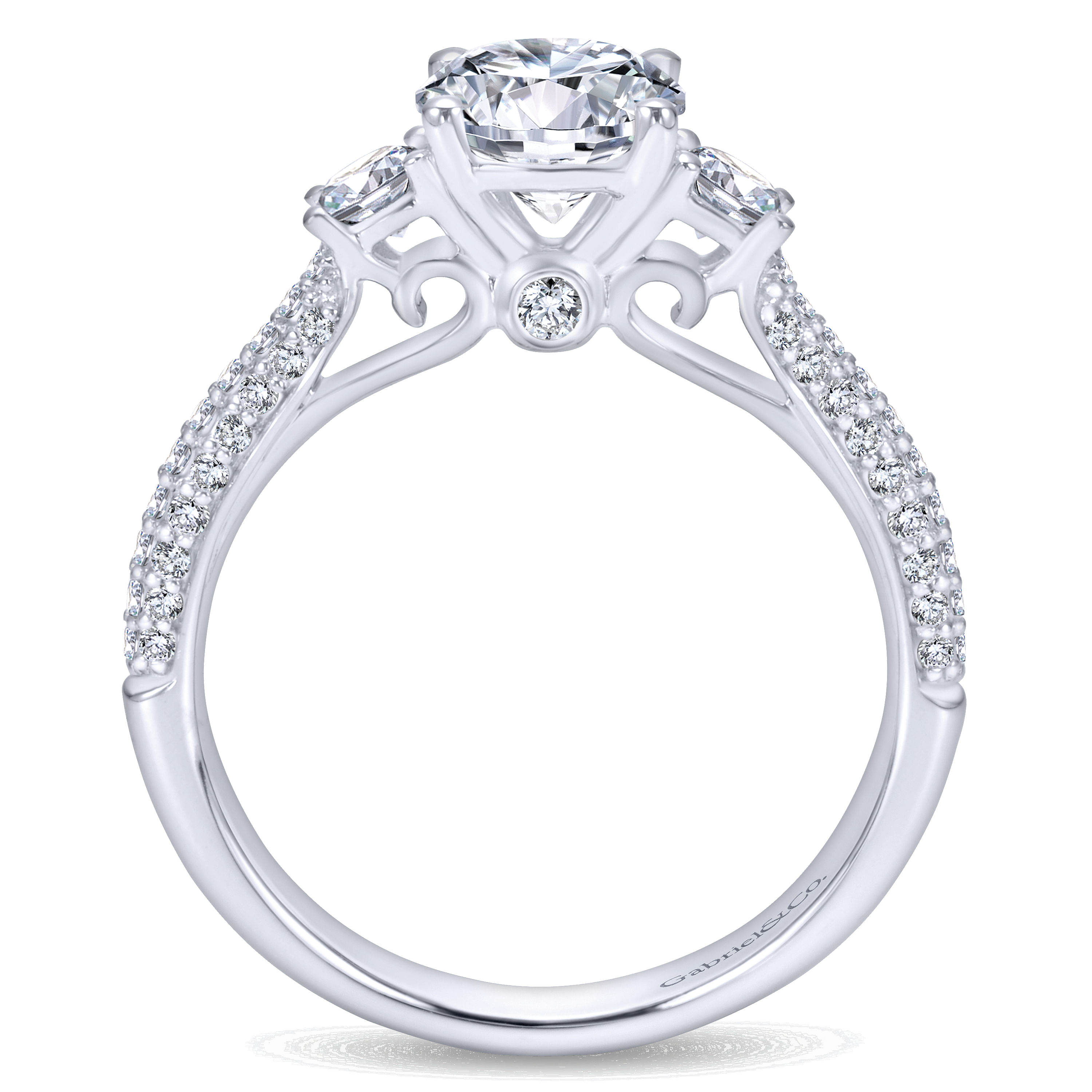 14k White Gold Diamond 3 Stones Engagement Ring angle 2 14k White Gold Diamond 3 Stones Engagement Ring angle 2