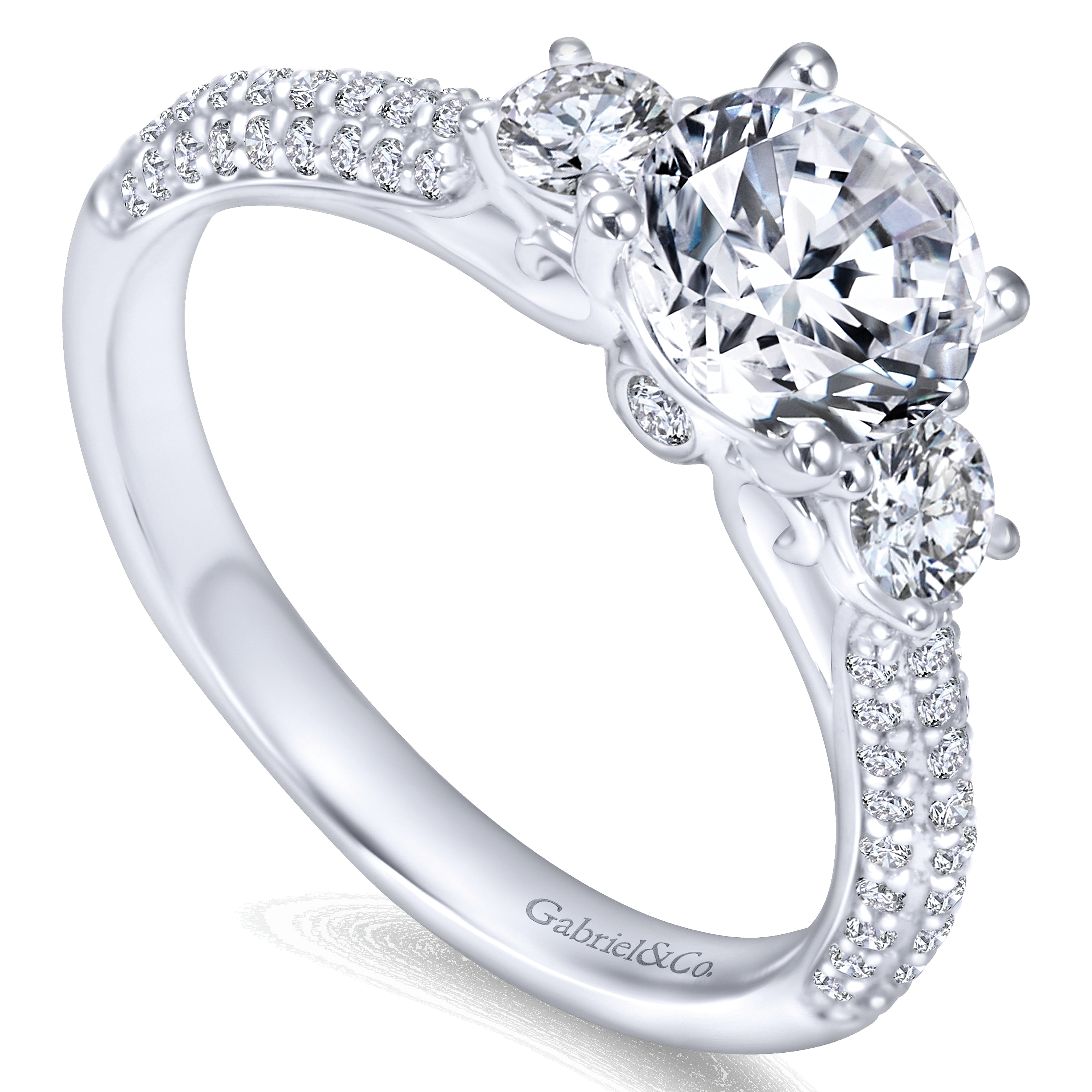 14k White Gold Diamond 3 Stones Engagement Ring angle 3 14k White Gold Diamond 3 Stones Engagement Ring angle 3