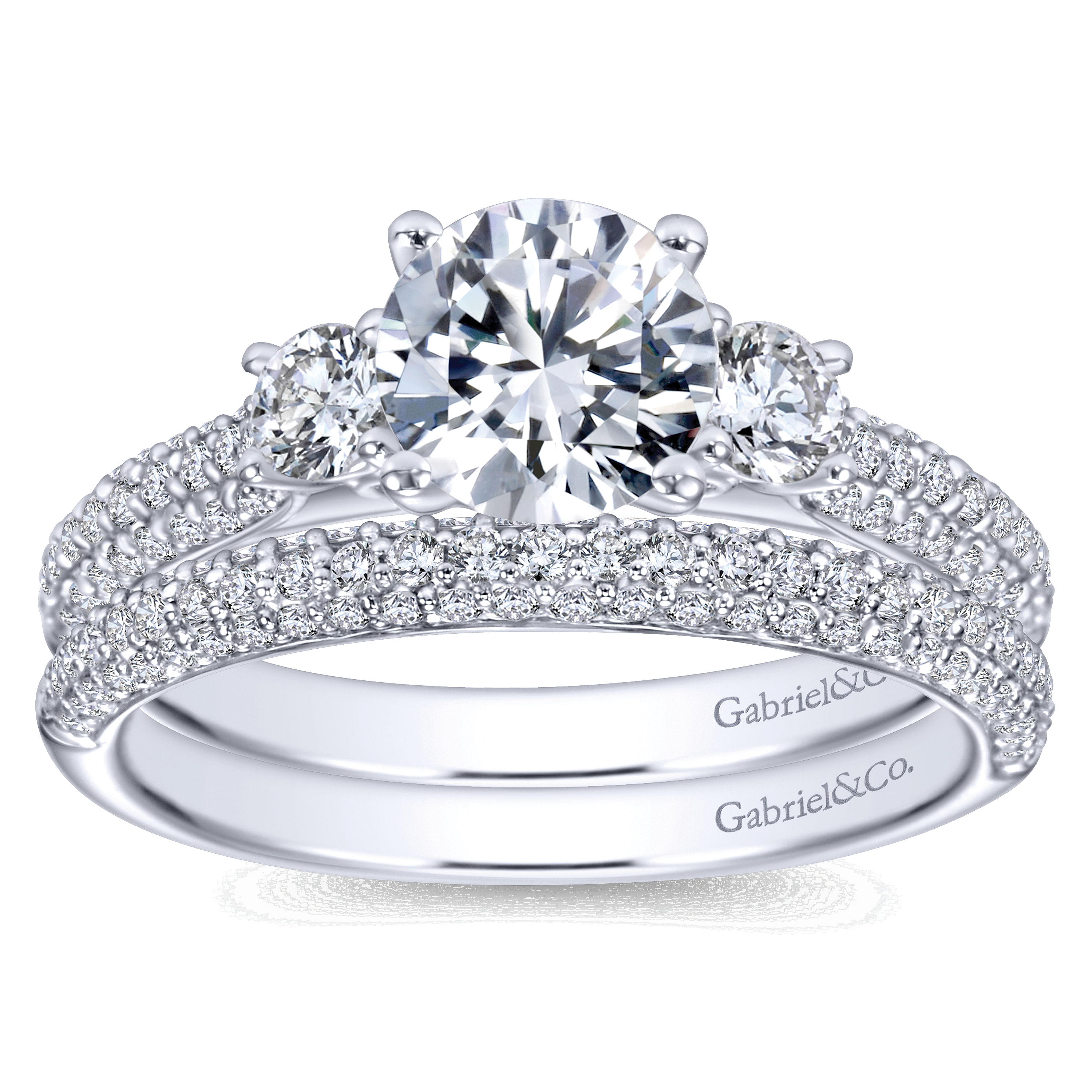 14k White Gold Diamond 3 Stones Engagement Ring angle 4 14k White Gold Diamond 3 Stones Engagement Ring angle 4