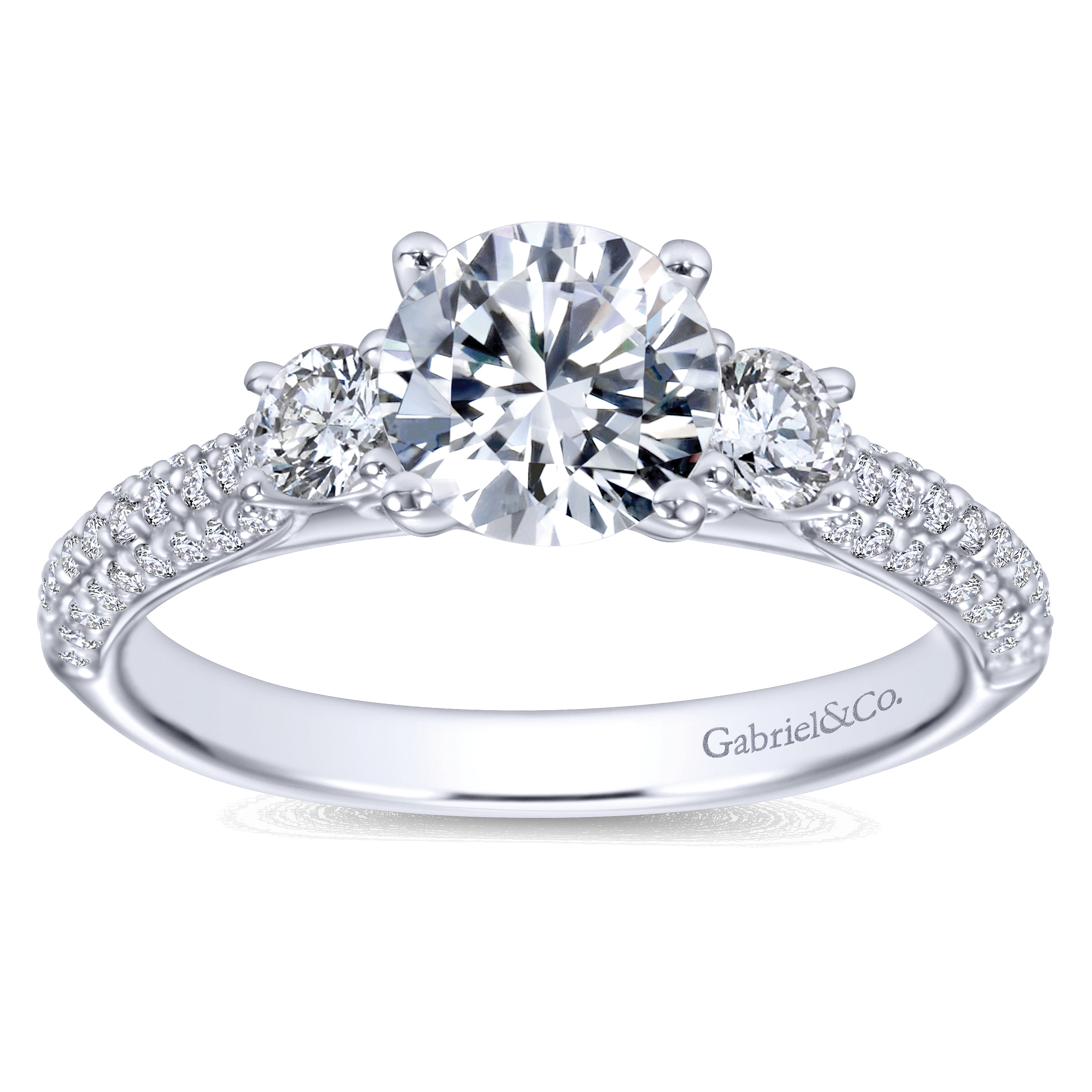14k White Gold Diamond 3 Stones Engagement Ring angle 5 14k White Gold Diamond 3 Stones Engagement Ring angle 5