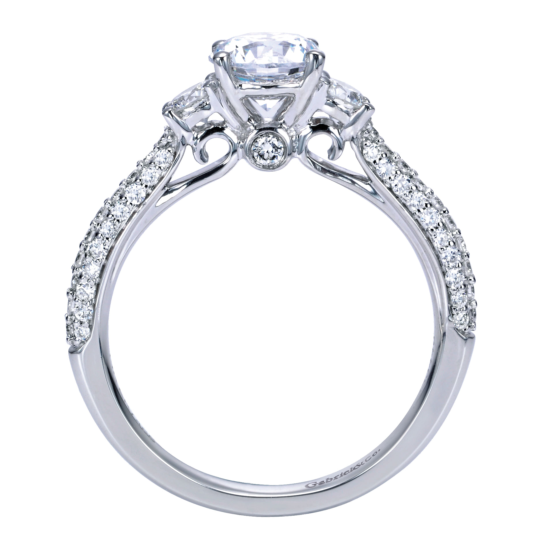 14k White Gold Diamond 3 Stones Engagement Ring angle 2 14k White Gold Diamond 3 Stones Engagement Ring angle 2