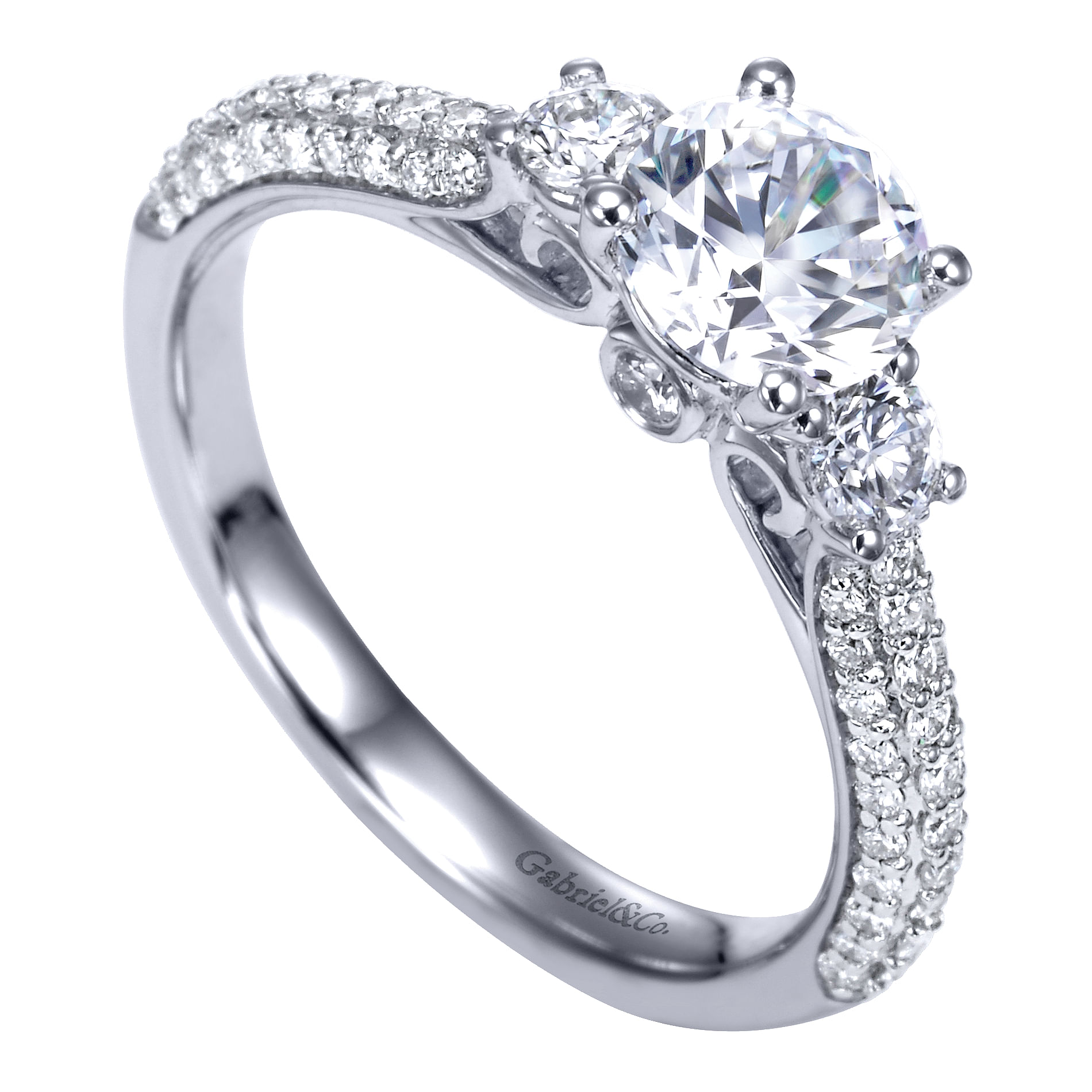 14k White Gold Diamond 3 Stones Engagement Ring angle 3 14k White Gold Diamond 3 Stones Engagement Ring angle 3