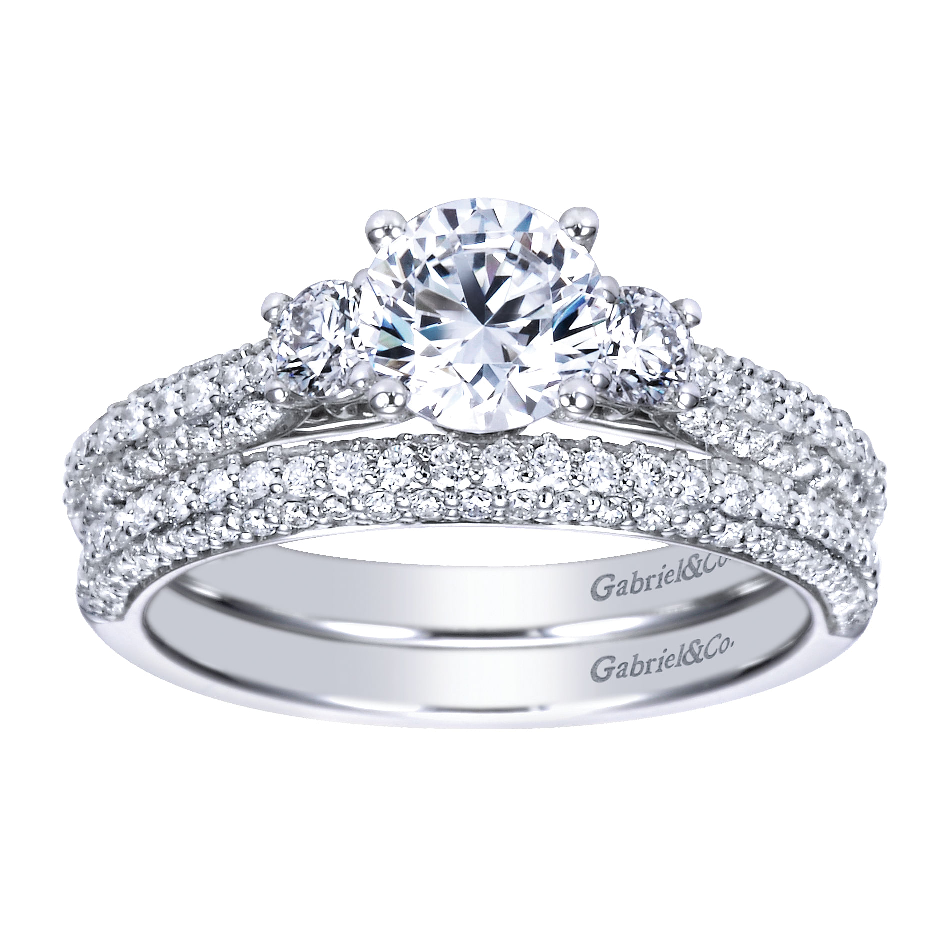 14k White Gold Diamond 3 Stones Engagement Ring angle 4 14k White Gold Diamond 3 Stones Engagement Ring angle 4