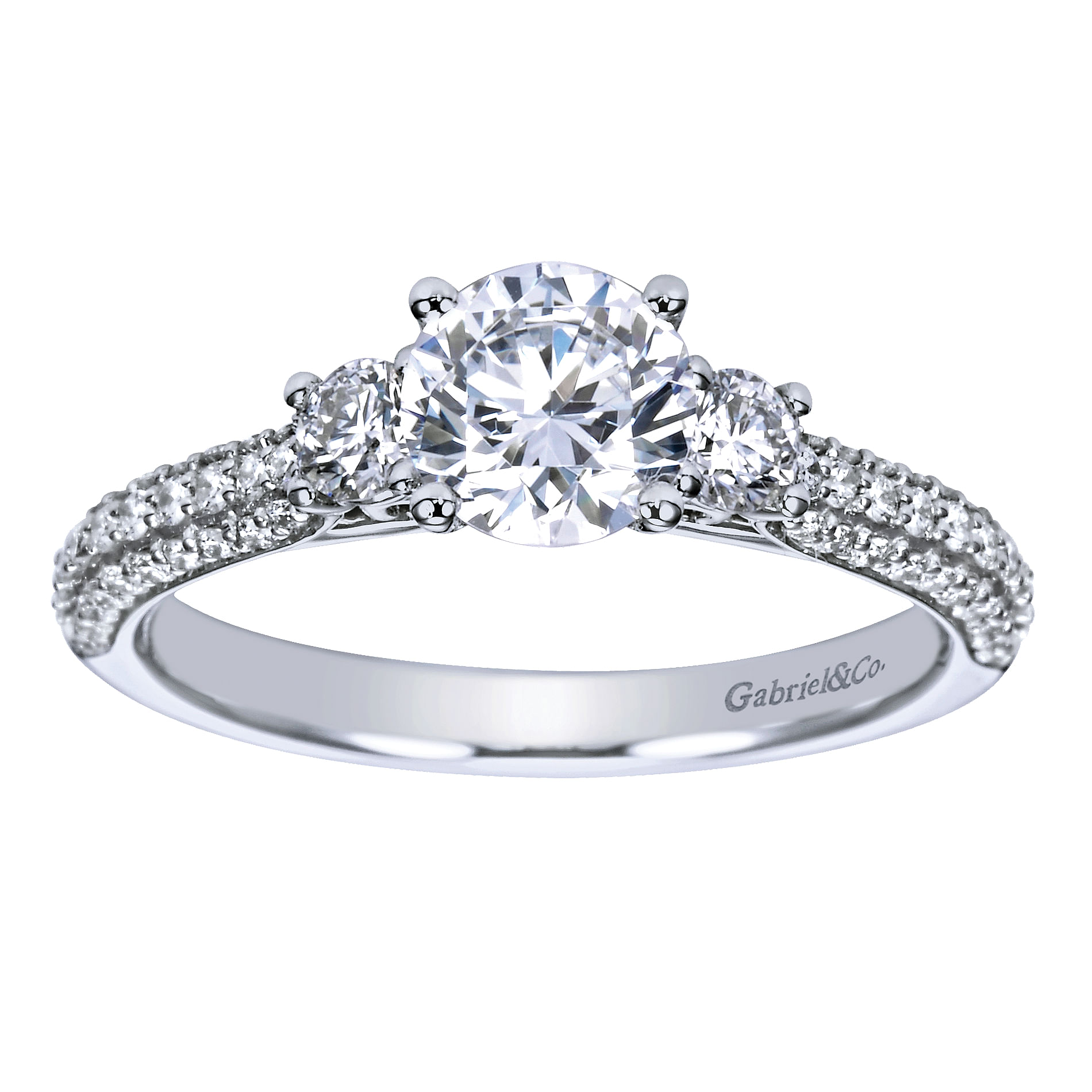 14k White Gold Diamond 3 Stones Engagement Ring angle 5 14k White Gold Diamond 3 Stones Engagement Ring angle 5