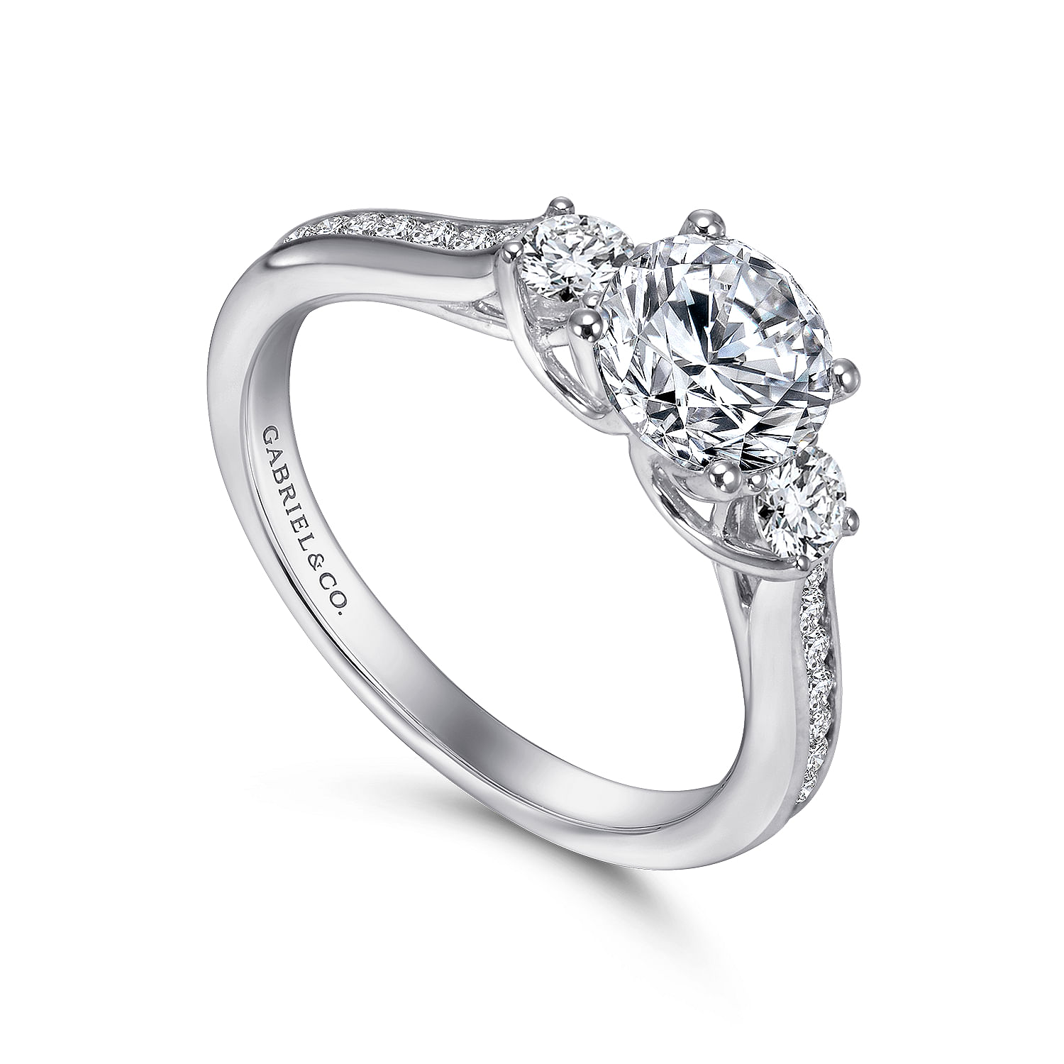 14k White Gold Diamond 3 Stones Engagement Ring angle 3 14k White Gold Diamond 3 Stones Engagement Ring angle 3