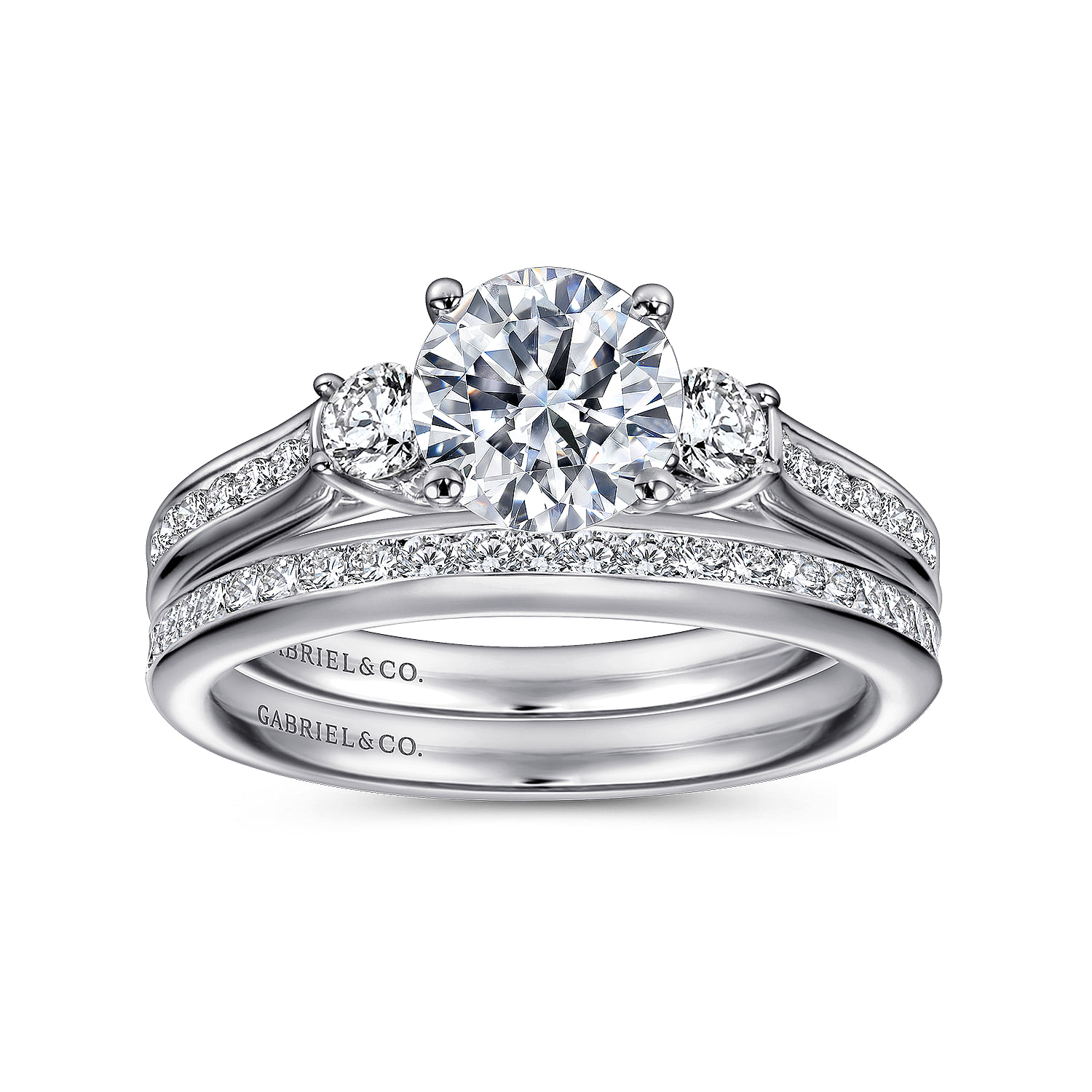 14k White Gold Diamond 3 Stones Engagement Ring angle 4 14k White Gold Diamond 3 Stones Engagement Ring angle 4