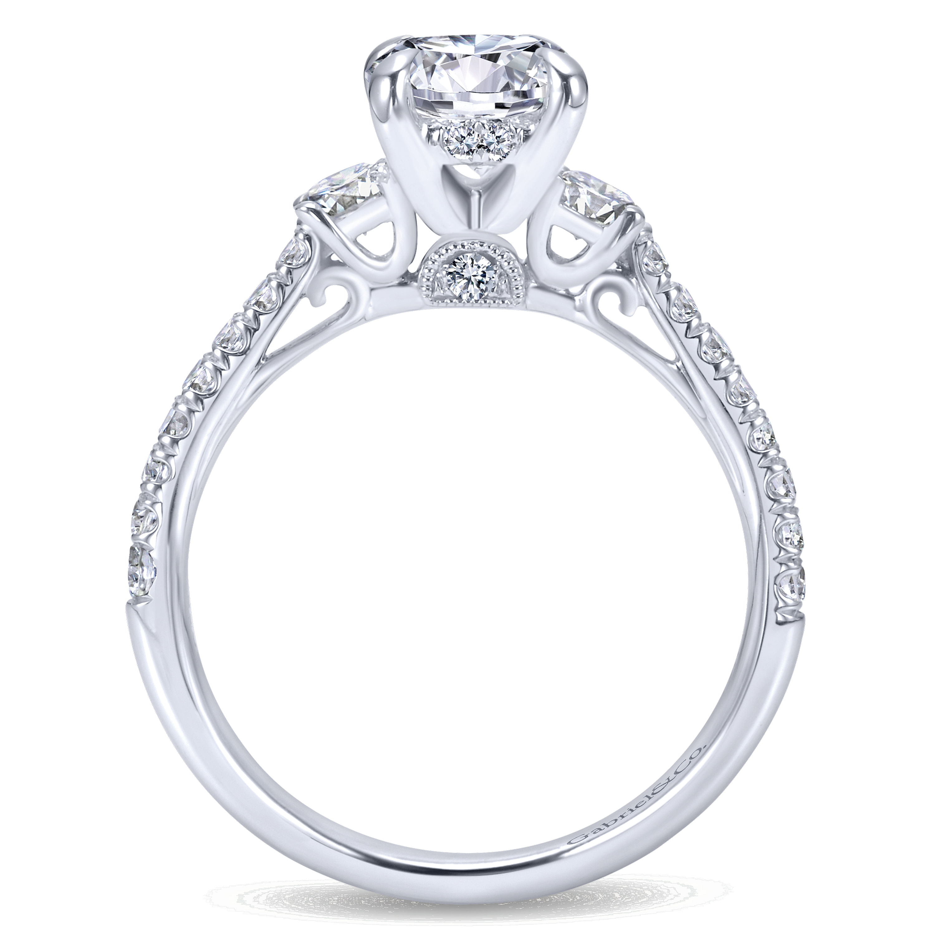14k White Gold Diamond 3 Stones Engagement Ring angle 2 14k White Gold Diamond 3 Stones Engagement Ring angle 2