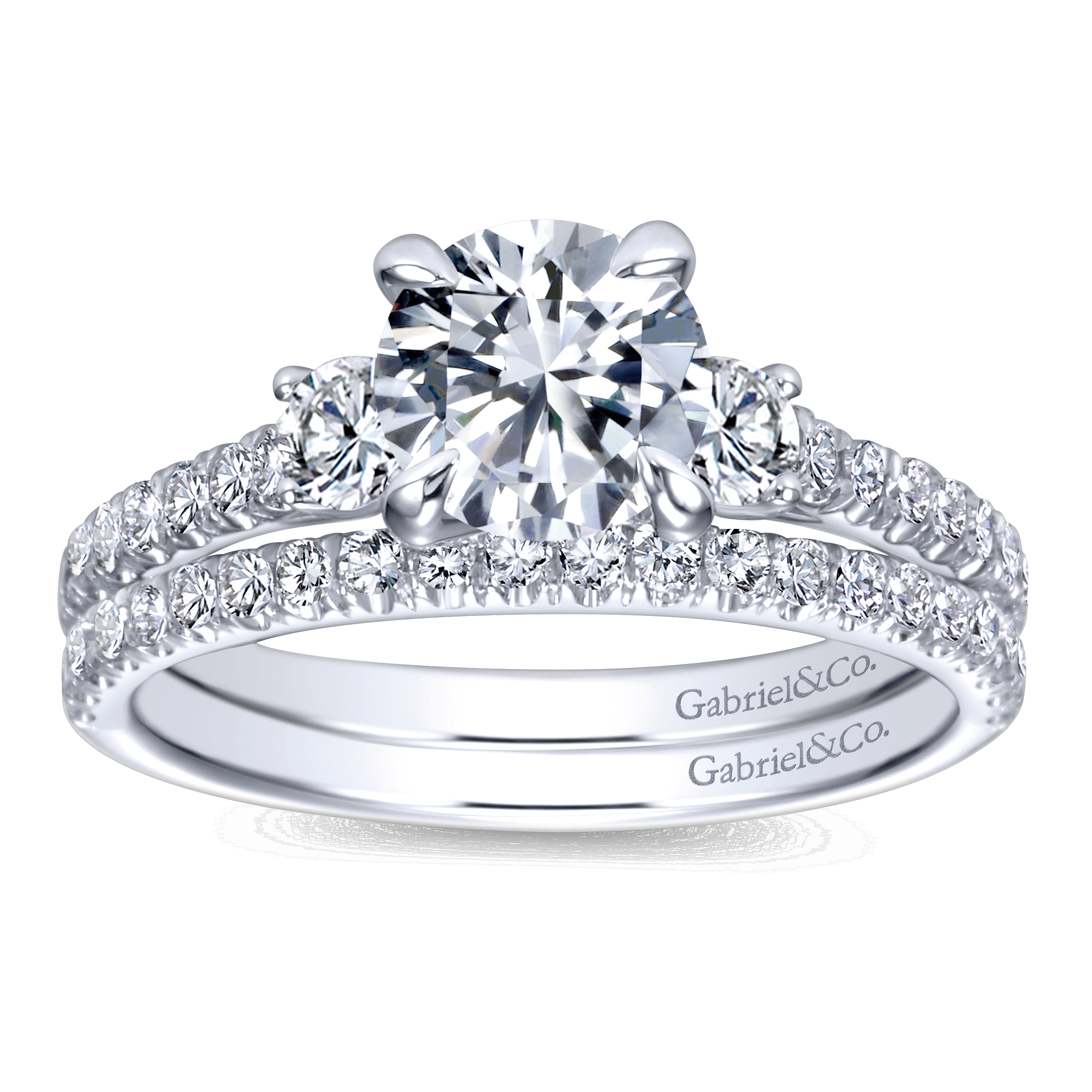 14k White Gold Diamond 3 Stones Engagement Ring angle 4 14k White Gold Diamond 3 Stones Engagement Ring angle 4