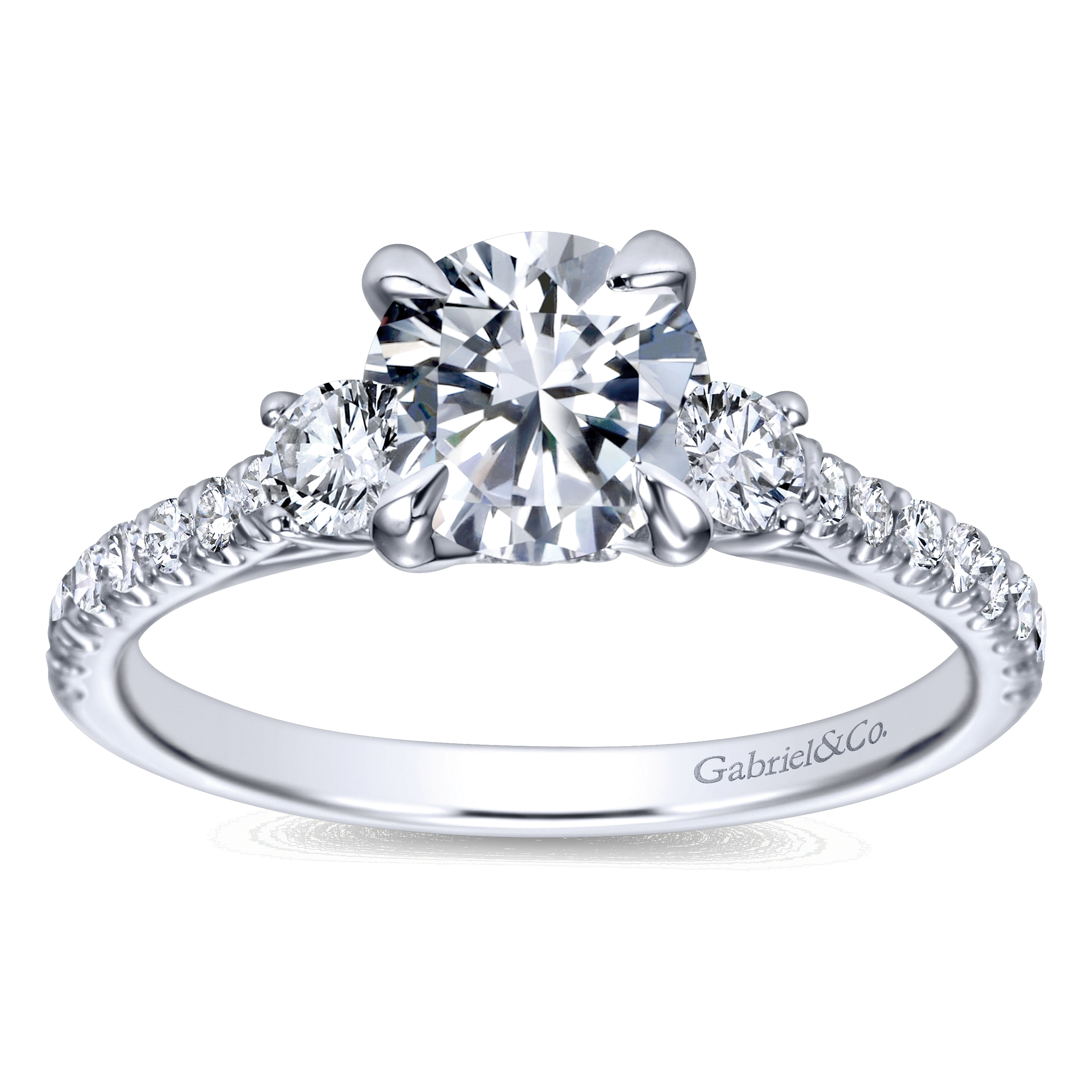 14k White Gold Diamond 3 Stones Engagement Ring angle 5 14k White Gold Diamond 3 Stones Engagement Ring angle 5