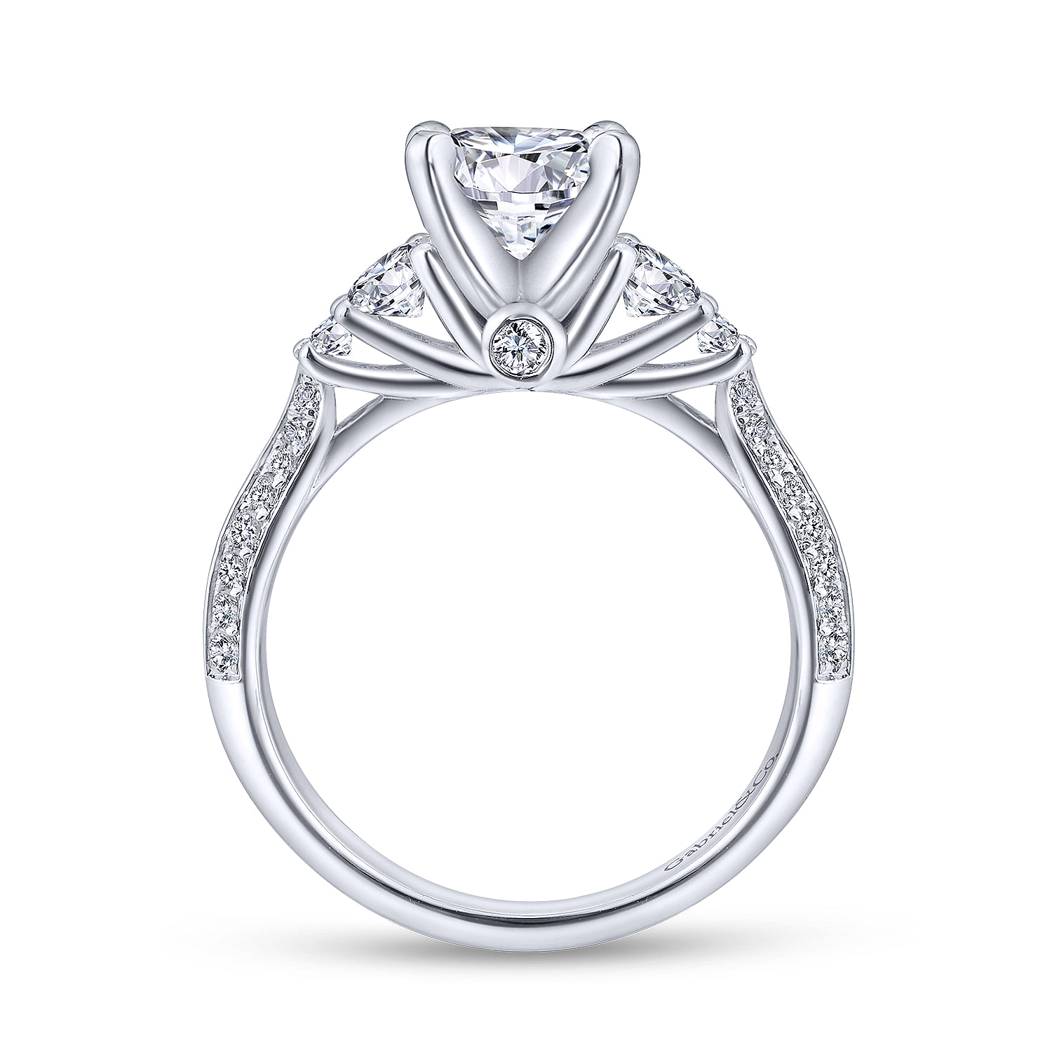 14k White Gold Diamond 3 Stones Engagement Ring angle 2 14k White Gold Diamond 3 Stones Engagement Ring angle 2