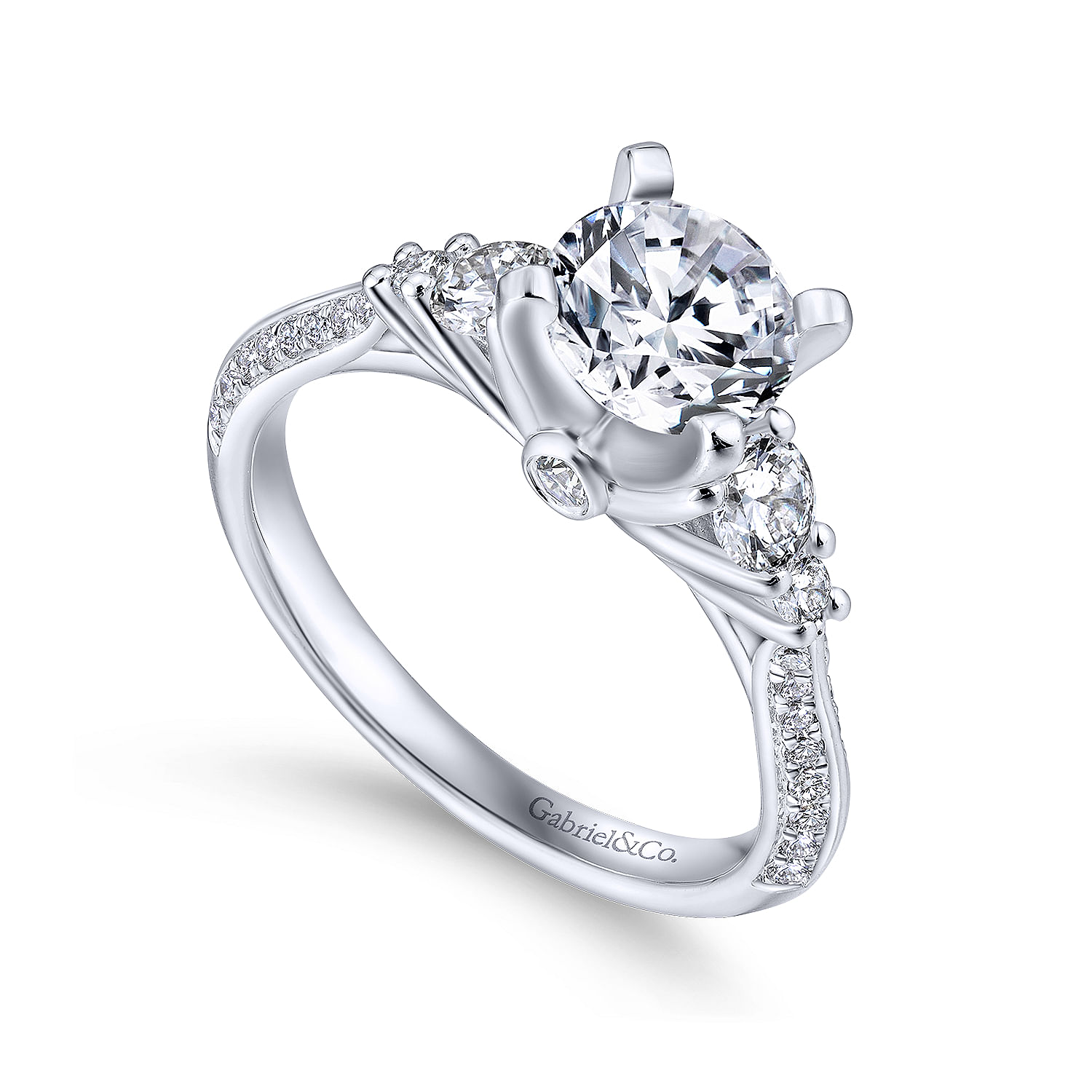 14k White Gold Diamond 3 Stones Engagement Ring angle 3 14k White Gold Diamond 3 Stones Engagement Ring angle 3