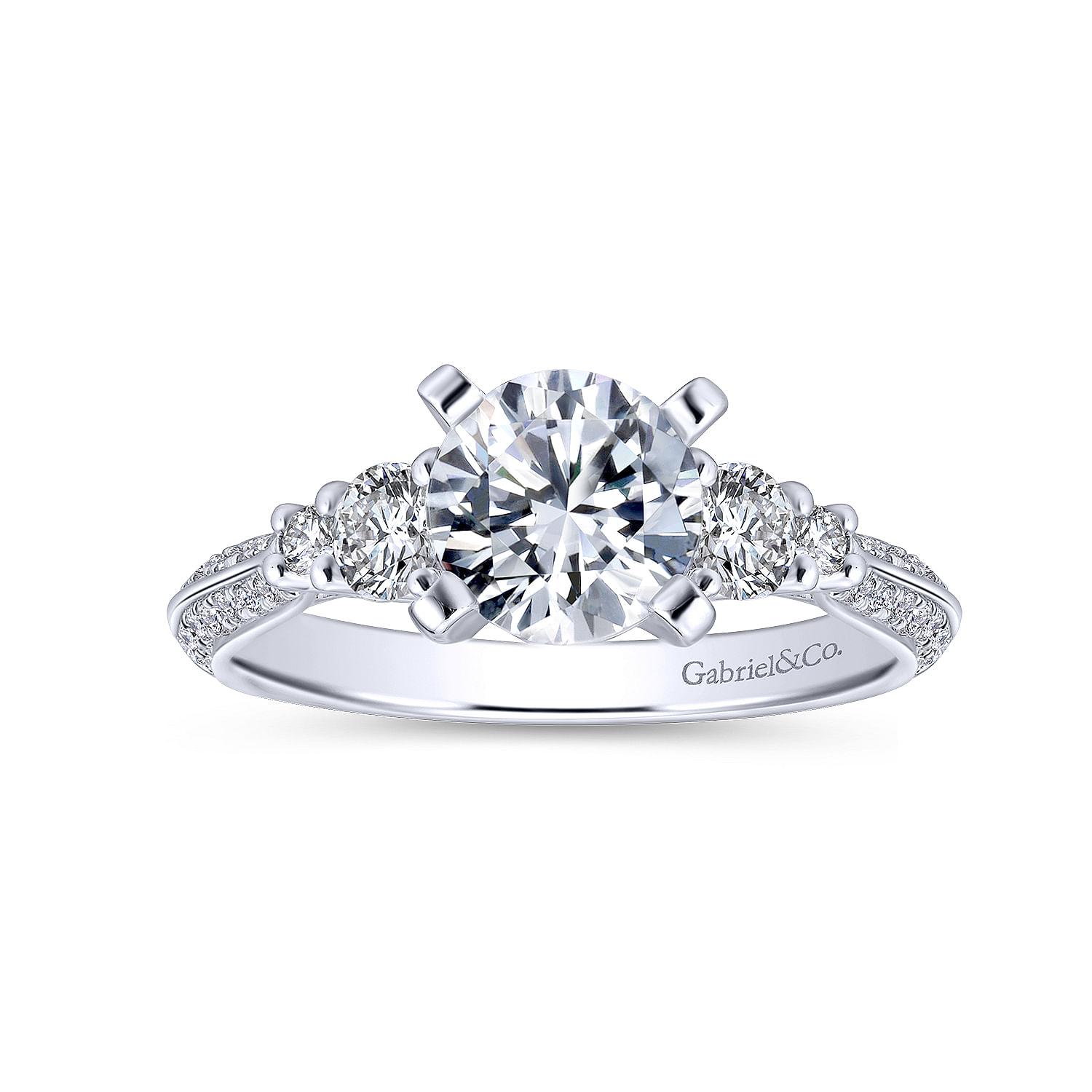 14k White Gold Diamond 3 Stones Engagement Ring angle 5 14k White Gold Diamond 3 Stones Engagement Ring angle 5