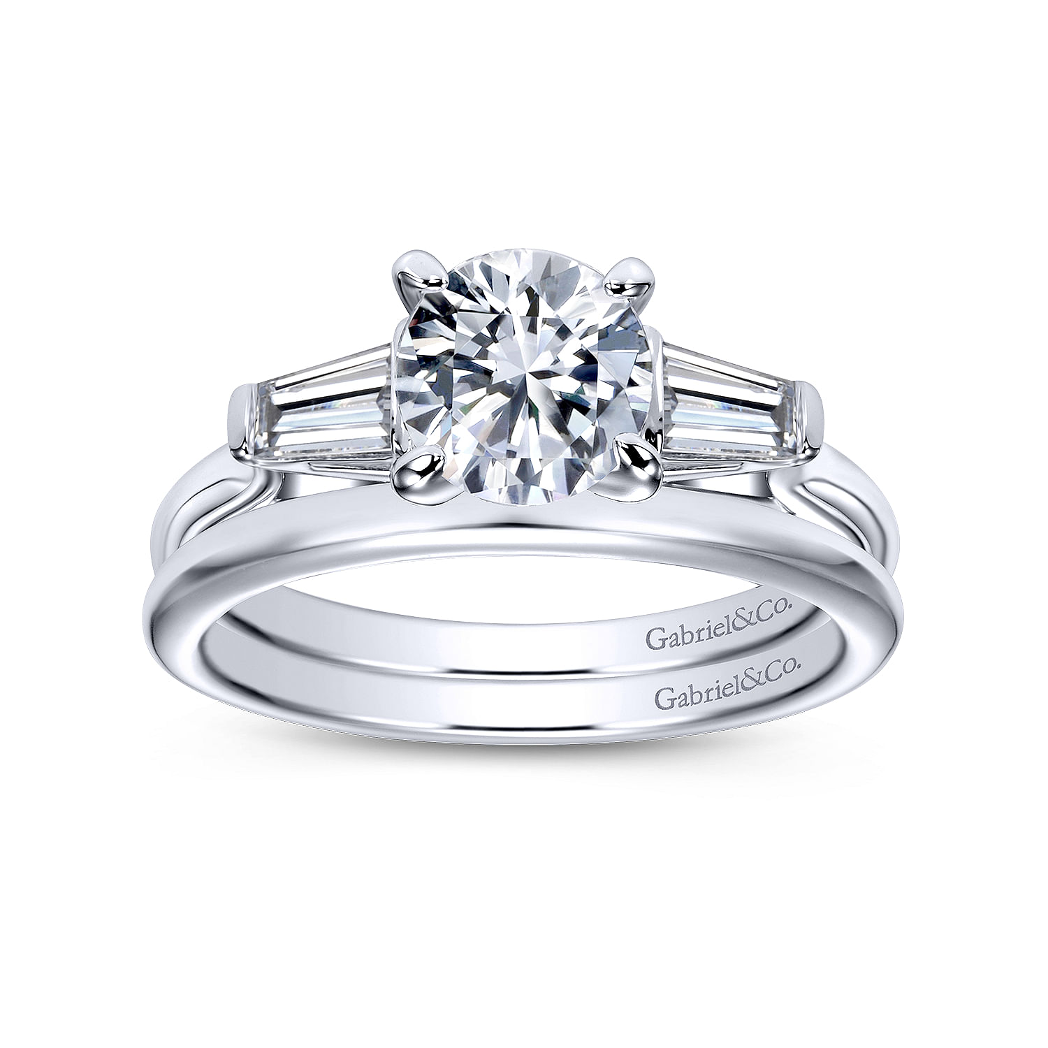 14k White Gold Diamond 3 Stones Engagement Ring angle 4 14k White Gold Diamond 3 Stones Engagement Ring angle 4
