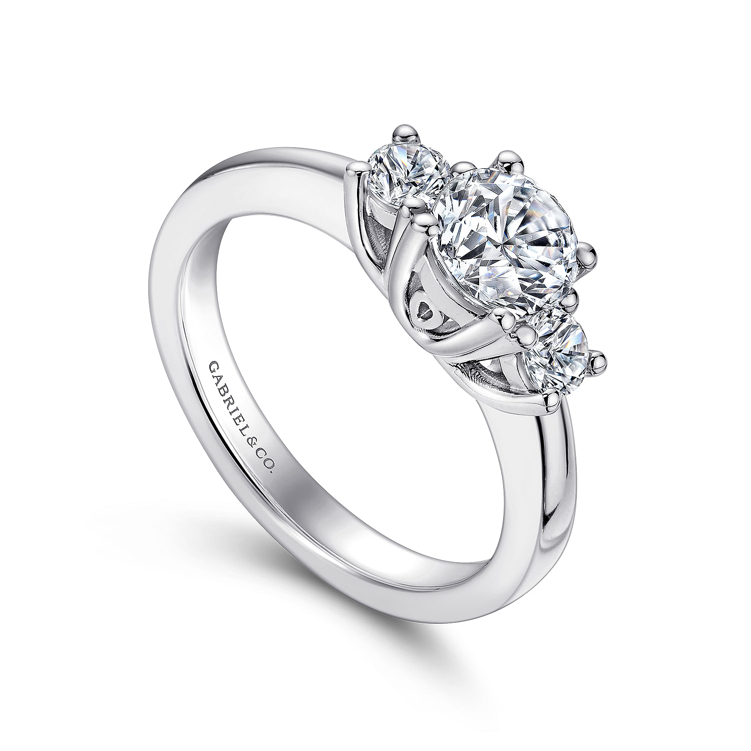 14k White Gold Diamond 3 Stones Engagement Ring angle 3 14k White Gold Diamond 3 Stones Engagement Ring angle 3