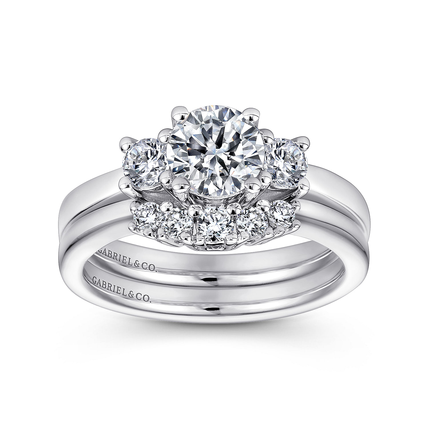 14k White Gold Diamond 3 Stones Engagement Ring angle 4 14k White Gold Diamond 3 Stones Engagement Ring angle 4