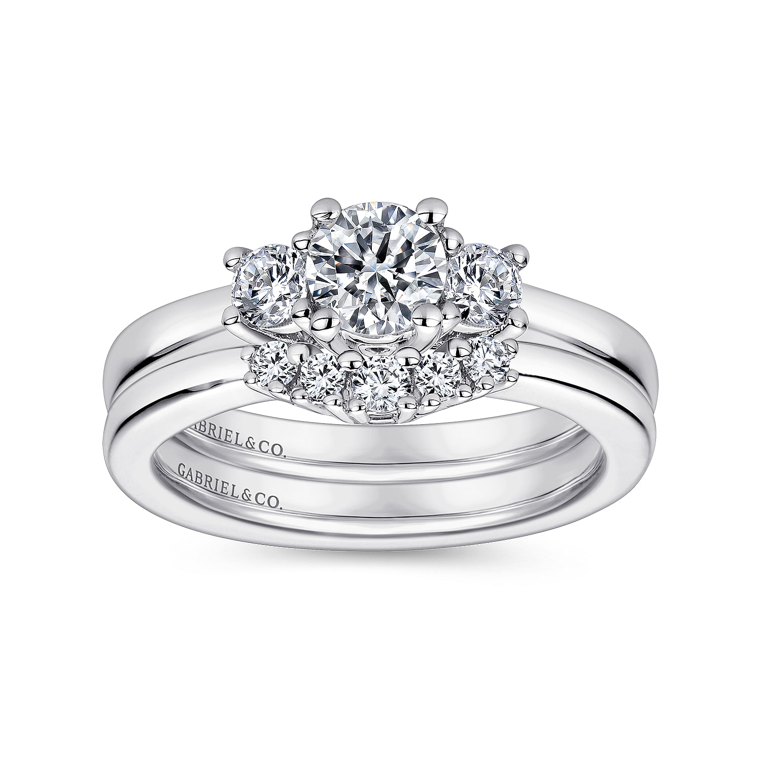 14k White Gold Diamond 3 Stones Engagement Ring angle 4 14k White Gold Diamond 3 Stones Engagement Ring angle 4