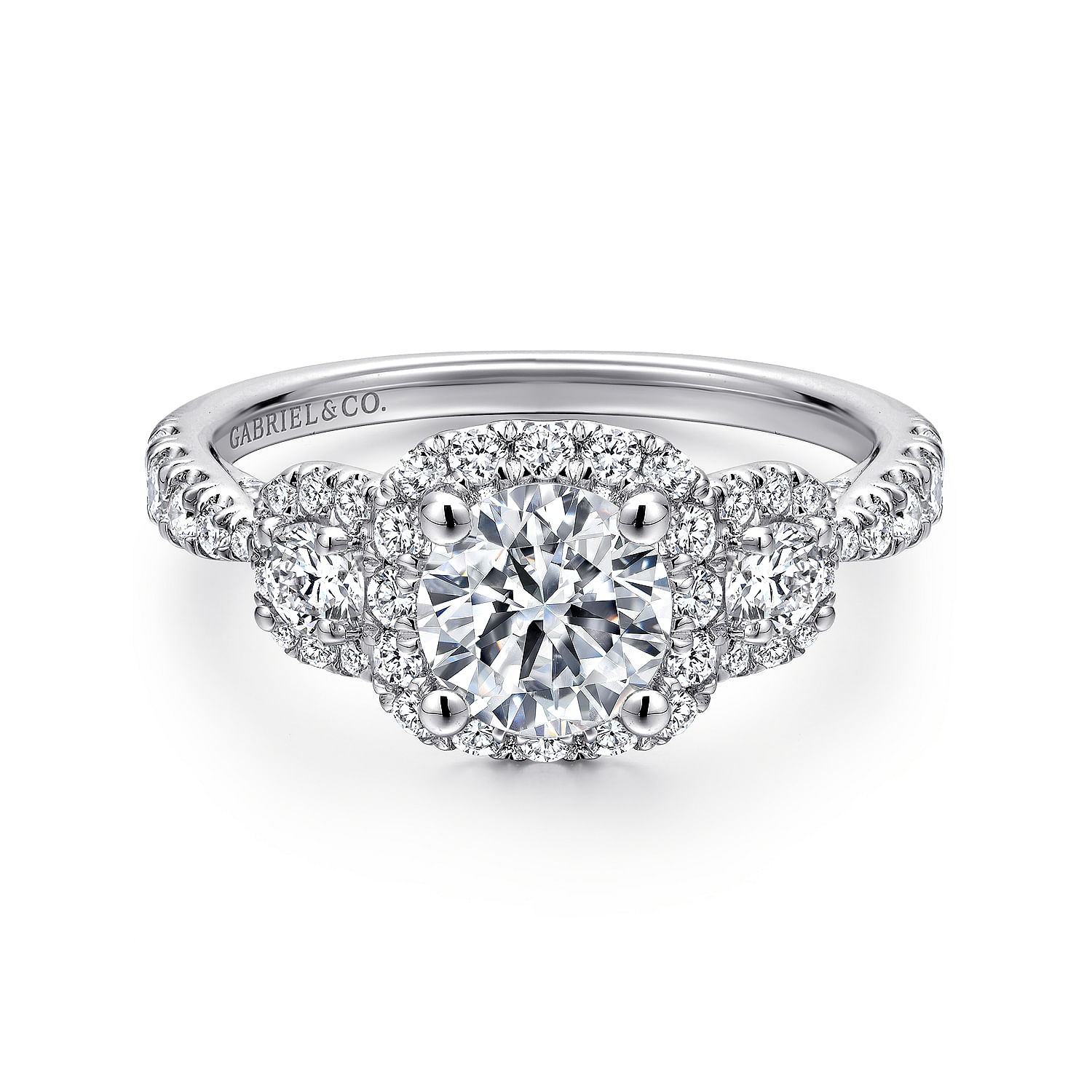 14k White Gold Diamond 3 Stones Halo 14k White Gold Diamond 3 Stones Halo