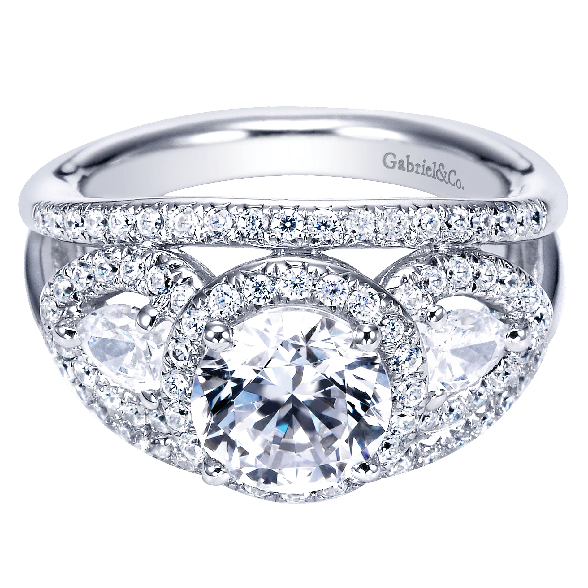 14k White Gold Diamond 3 Stones Halo 14k White Gold Diamond 3 Stones Halo