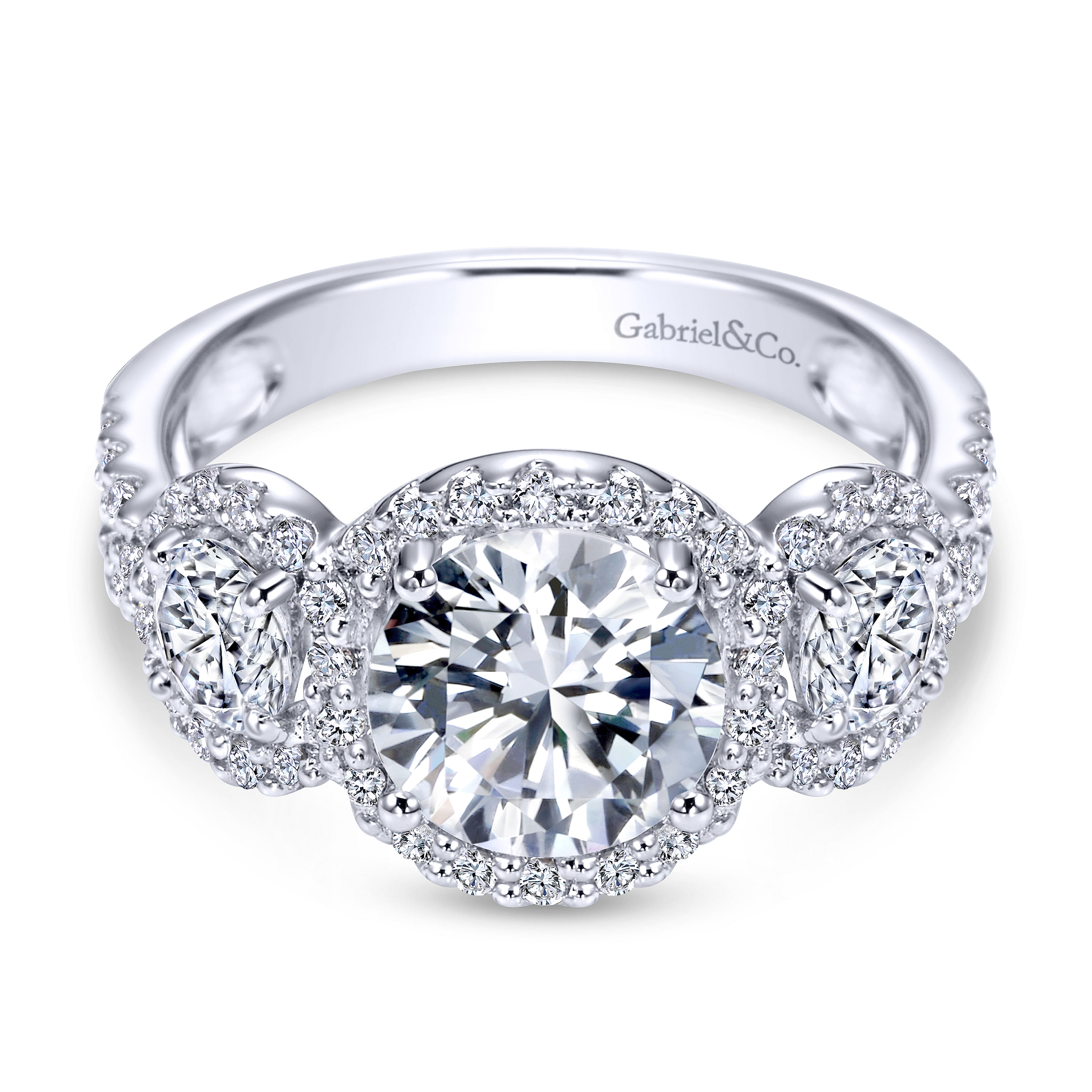14k White Gold Diamond 3 Stones Halo 14k White Gold Diamond 3 Stones Halo