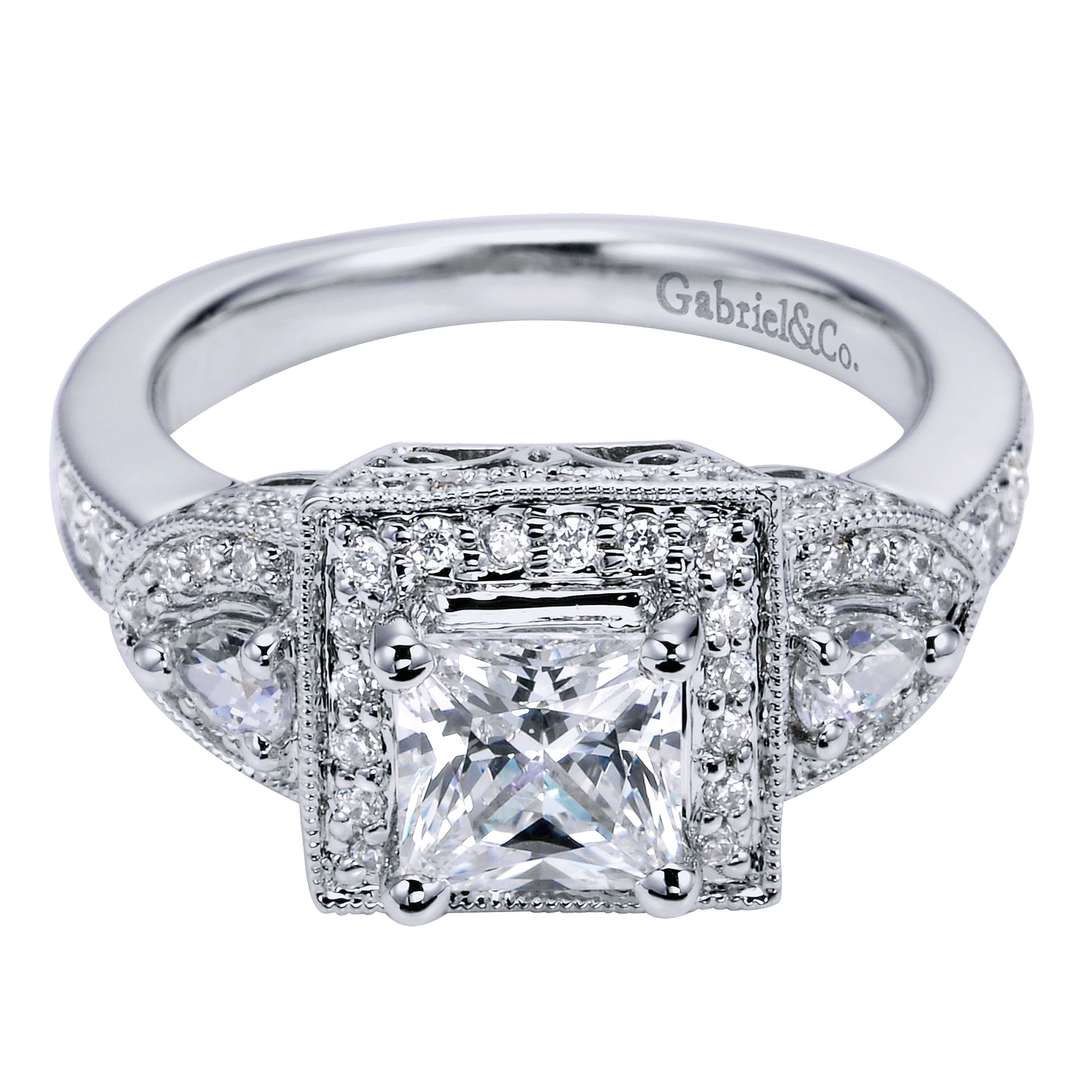 14k White Gold Diamond 3 Stones Halo 14k White Gold Diamond 3 Stones Halo