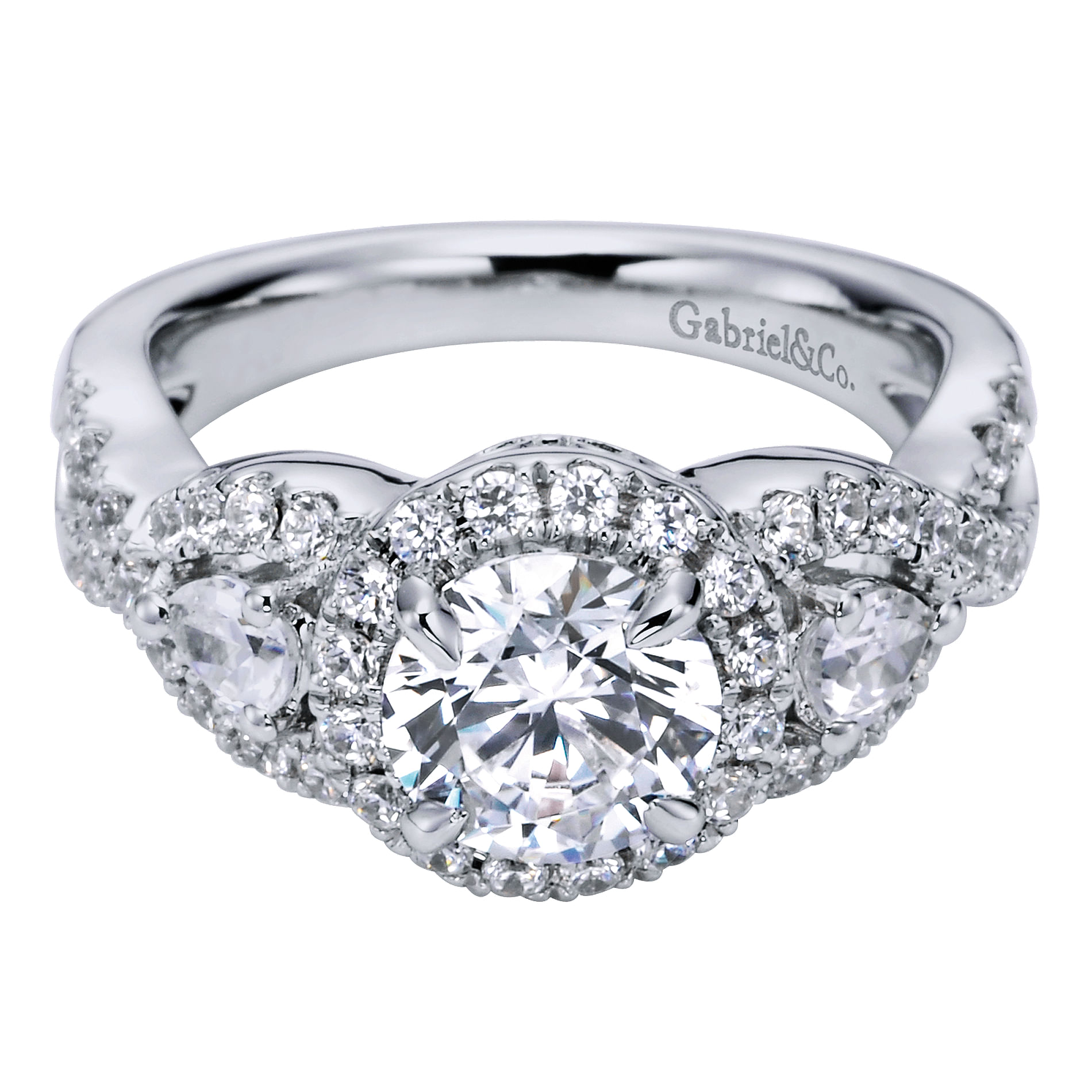 14k White Gold Diamond 3 Stones Halo 14k White Gold Diamond 3 Stones Halo