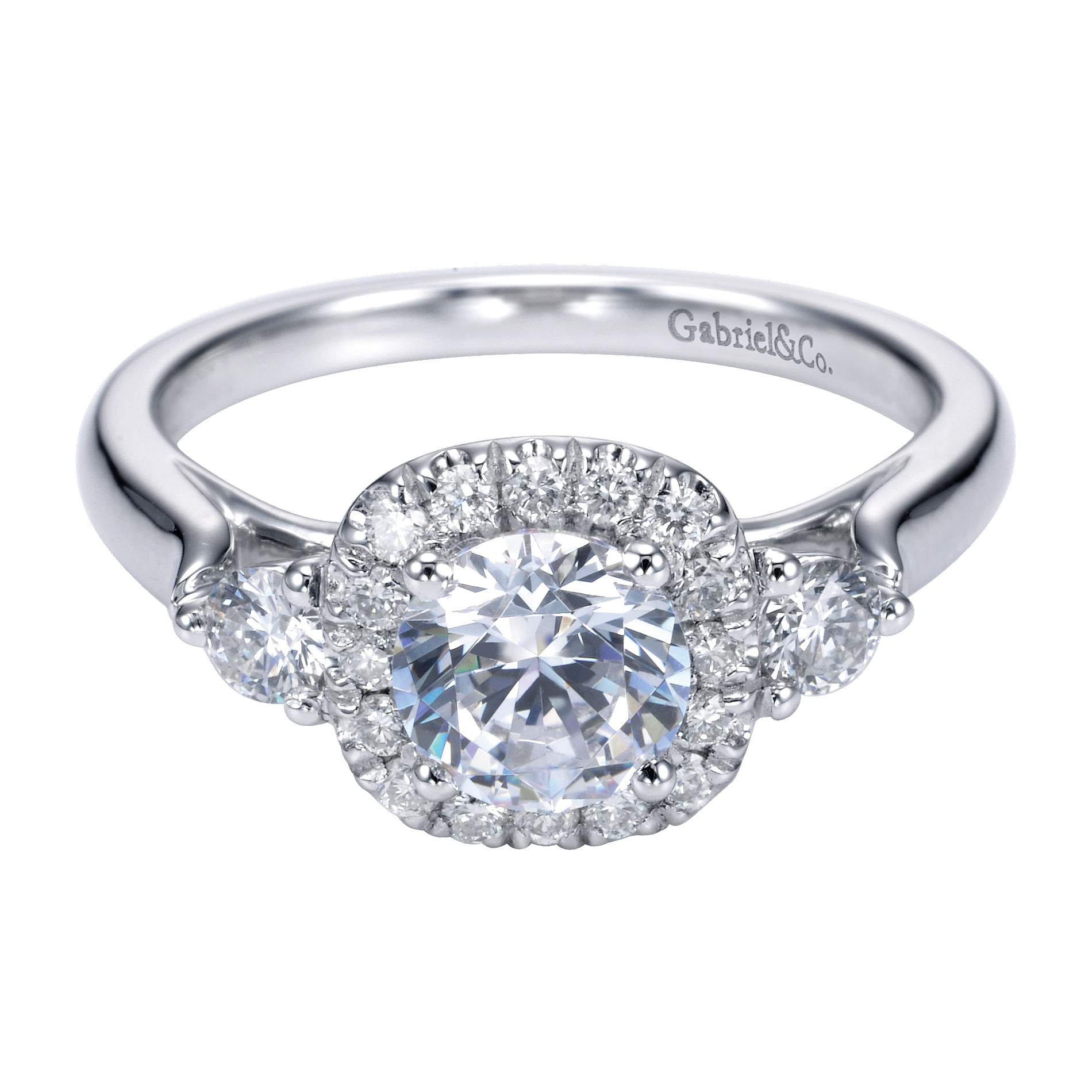 14k White Gold Diamond 3 Stones Halo 14k White Gold Diamond 3 Stones Halo