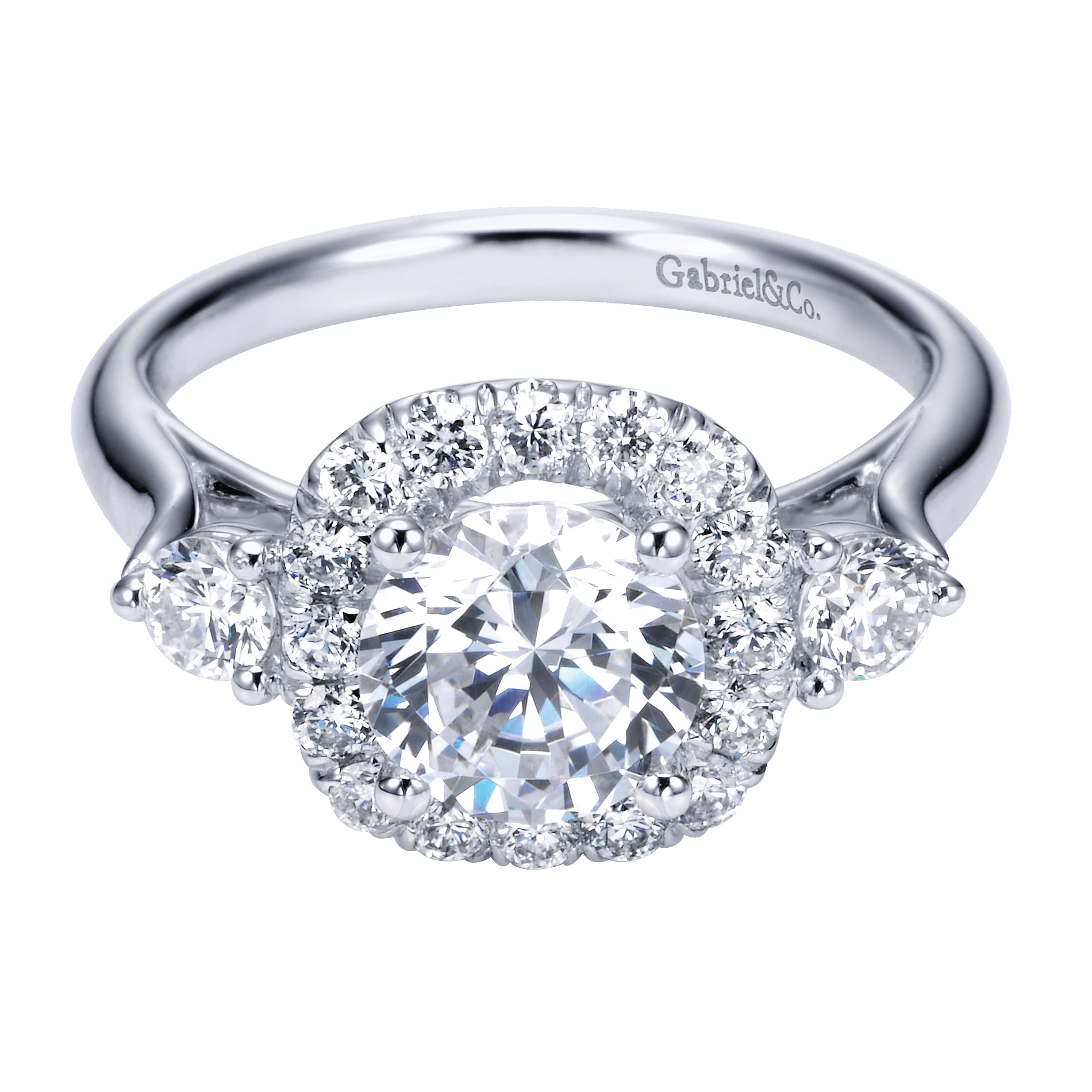 14k White Gold Diamond 3 Stones Halo 14k White Gold Diamond 3 Stones Halo