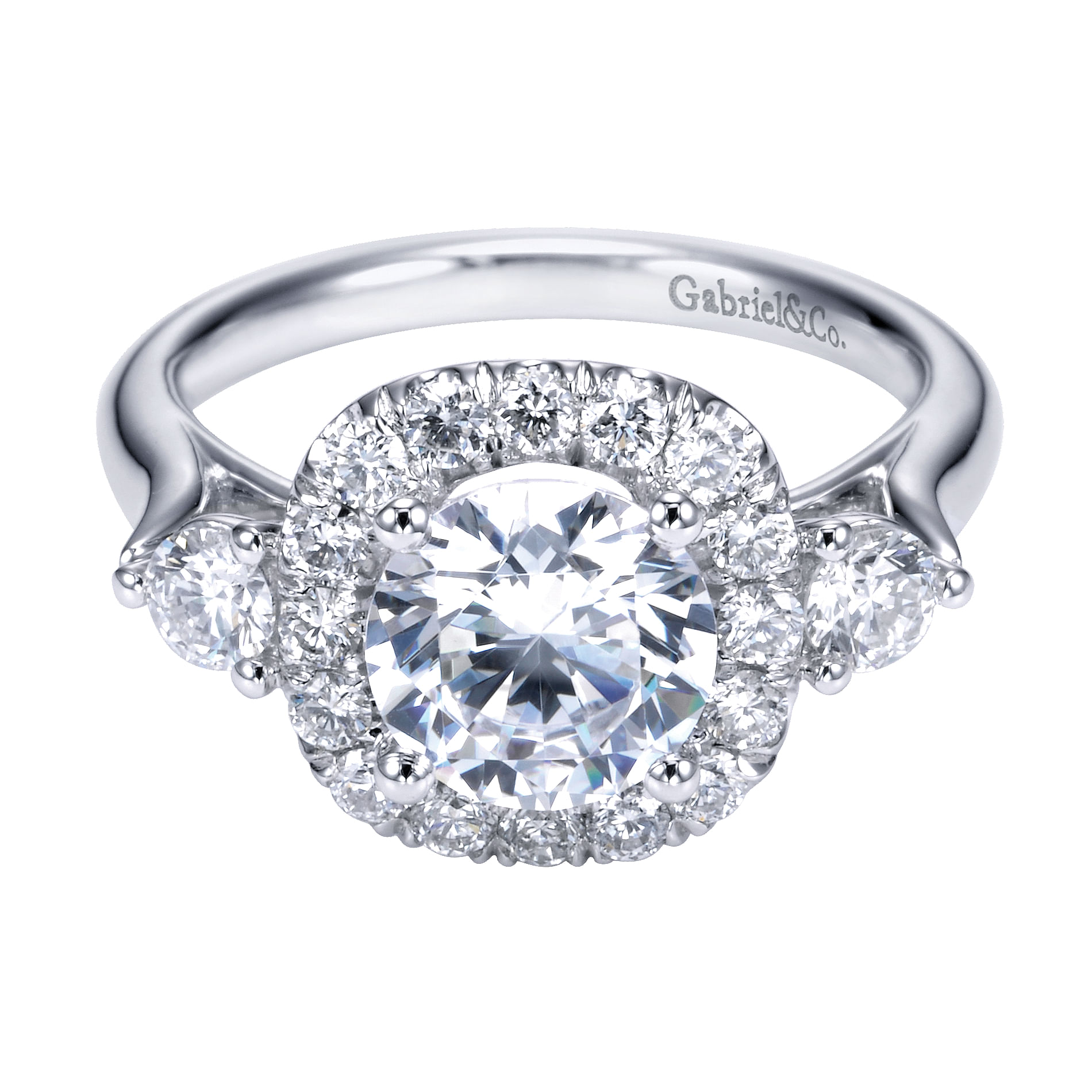 14k White Gold Diamond 3 Stones Halo 14k White Gold Diamond 3 Stones Halo