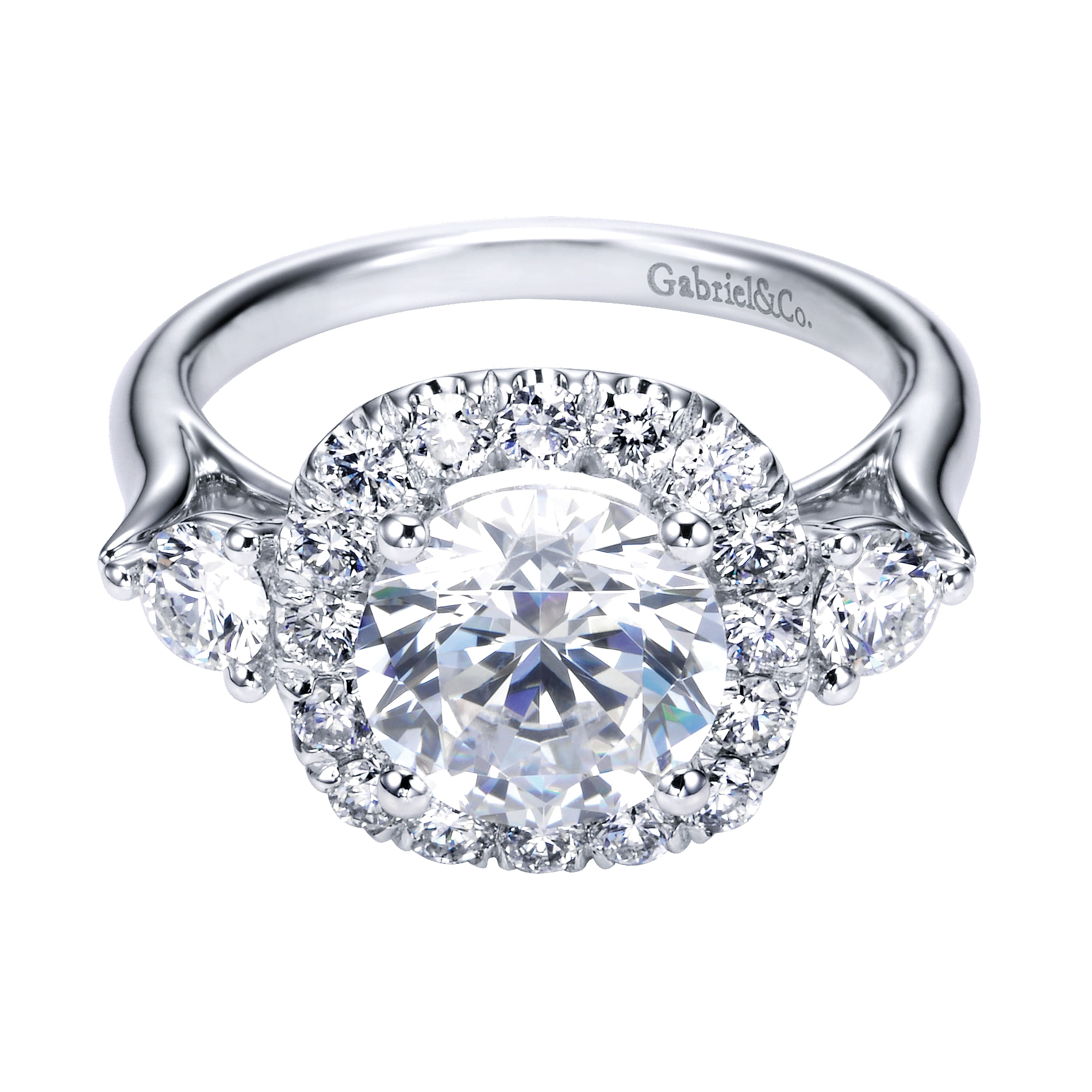 14k White Gold Diamond 3 Stones Halo 14k White Gold Diamond 3 Stones Halo
