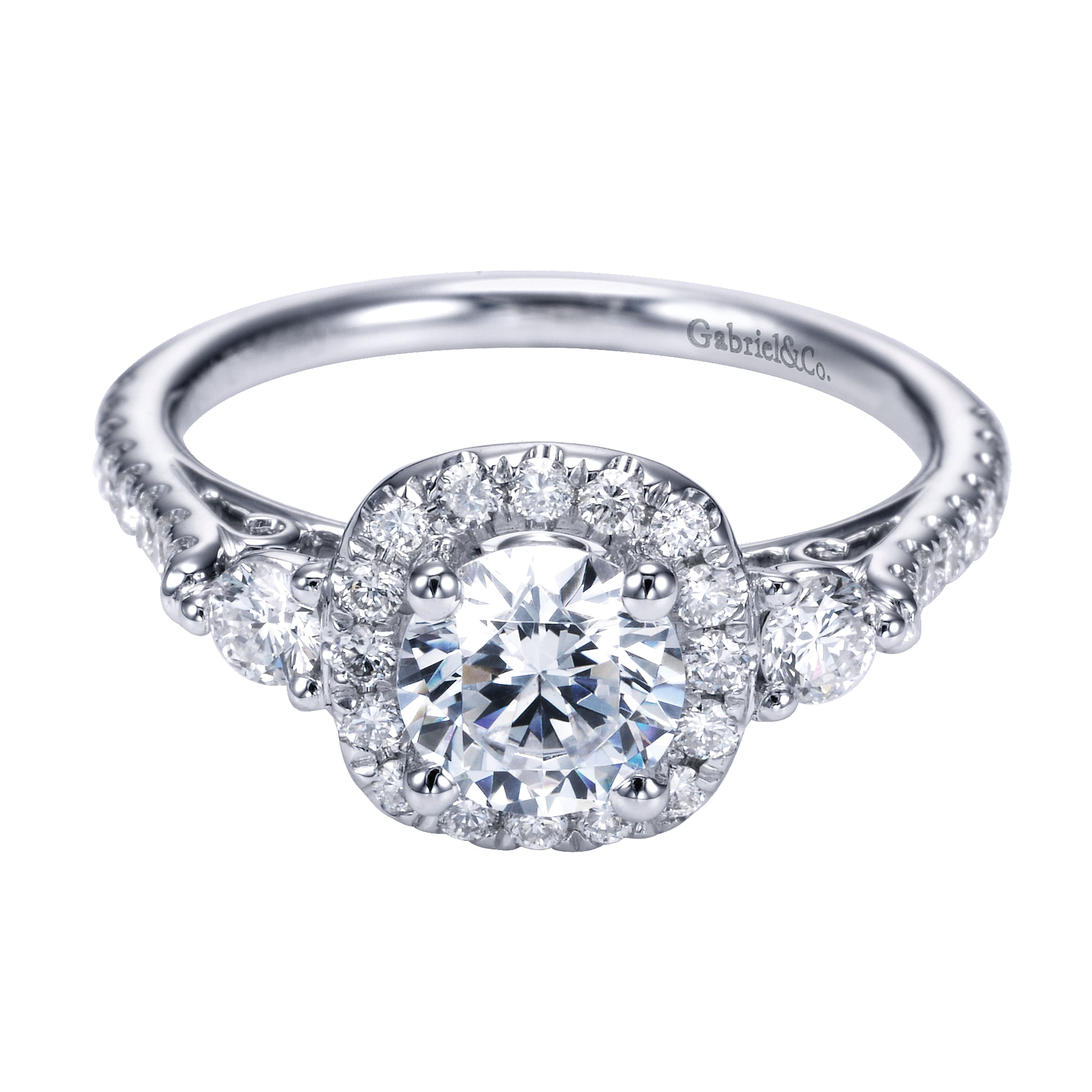 14k White Gold Diamond 3 Stones Halo 14k White Gold Diamond 3 Stones Halo
