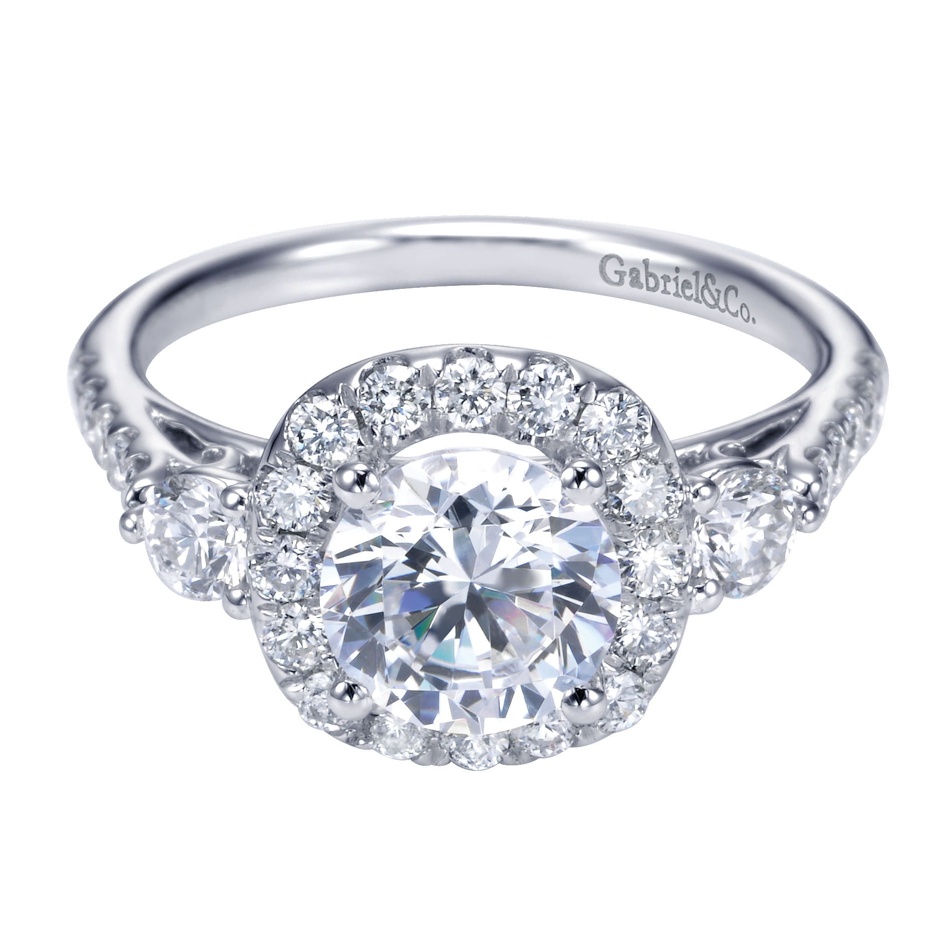 14k White Gold Diamond 3 Stones Halo 14k White Gold Diamond 3 Stones Halo