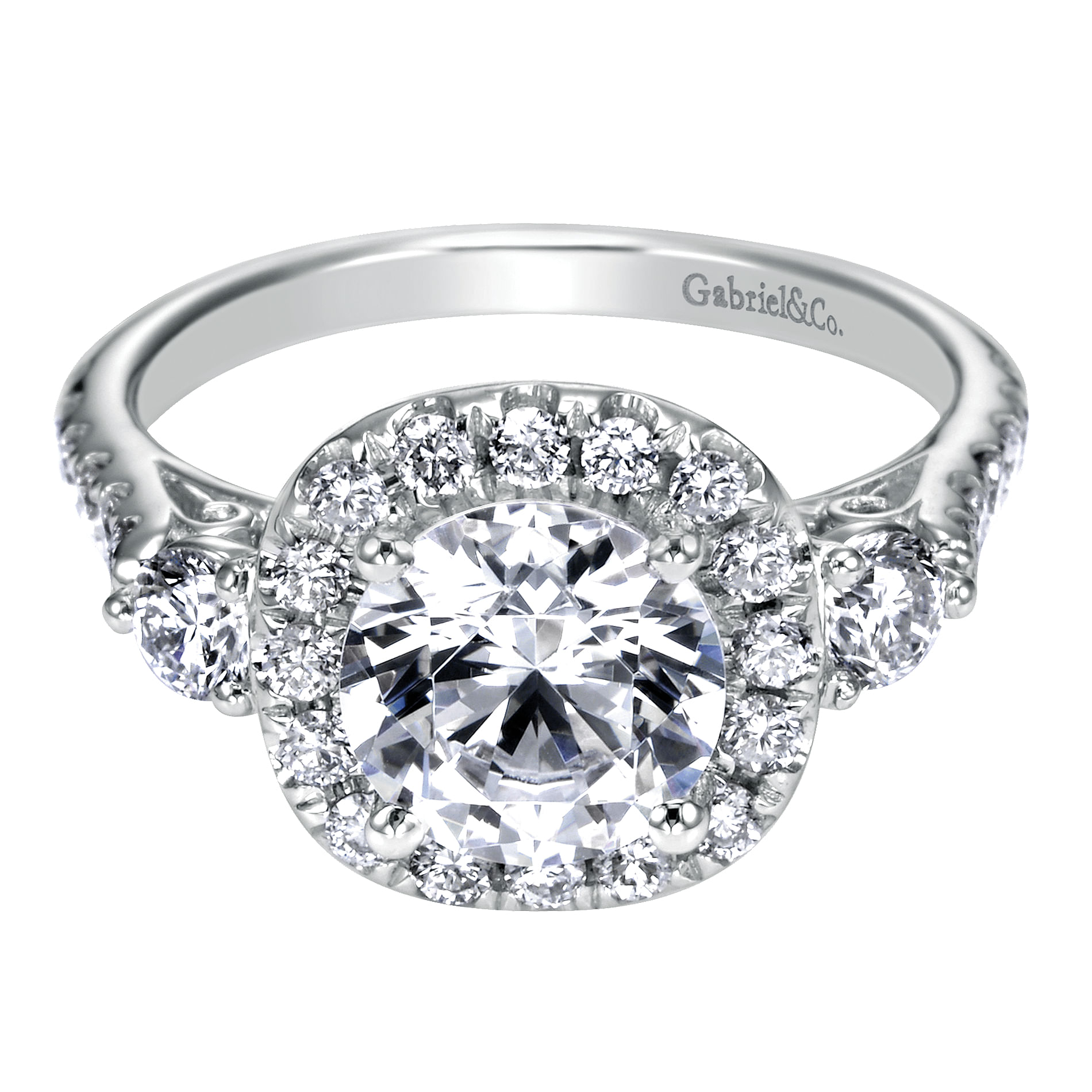 14k White Gold Diamond 3 Stones Halo 14k White Gold Diamond 3 Stones Halo