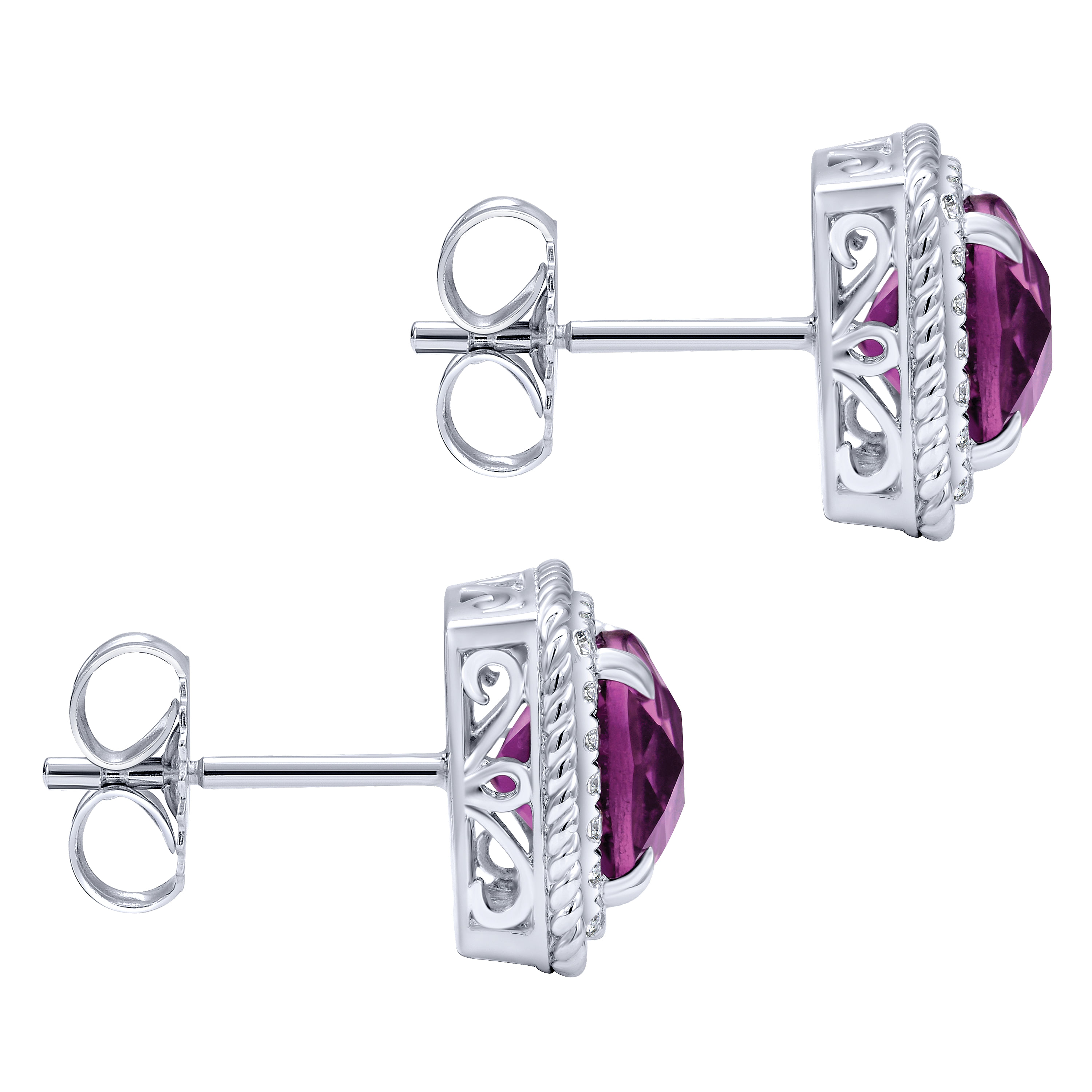 14k White Gold Diamond Amethyst Stud Earrings angle 3 14k White Gold Diamond Amethyst Stud Earrings angle 3