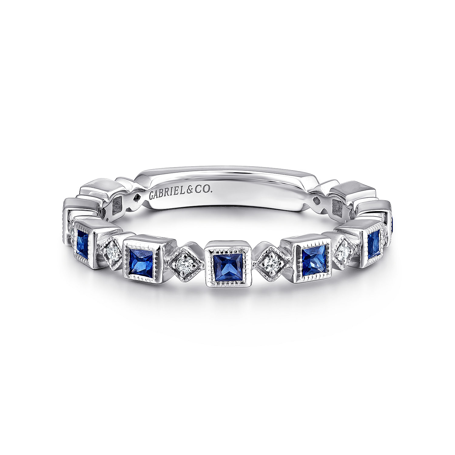 14k White Gold Diamond And Alternating Sapphire Ladies Ring 14k White Gold Diamond And Alternating Sapphire Ladies Ring