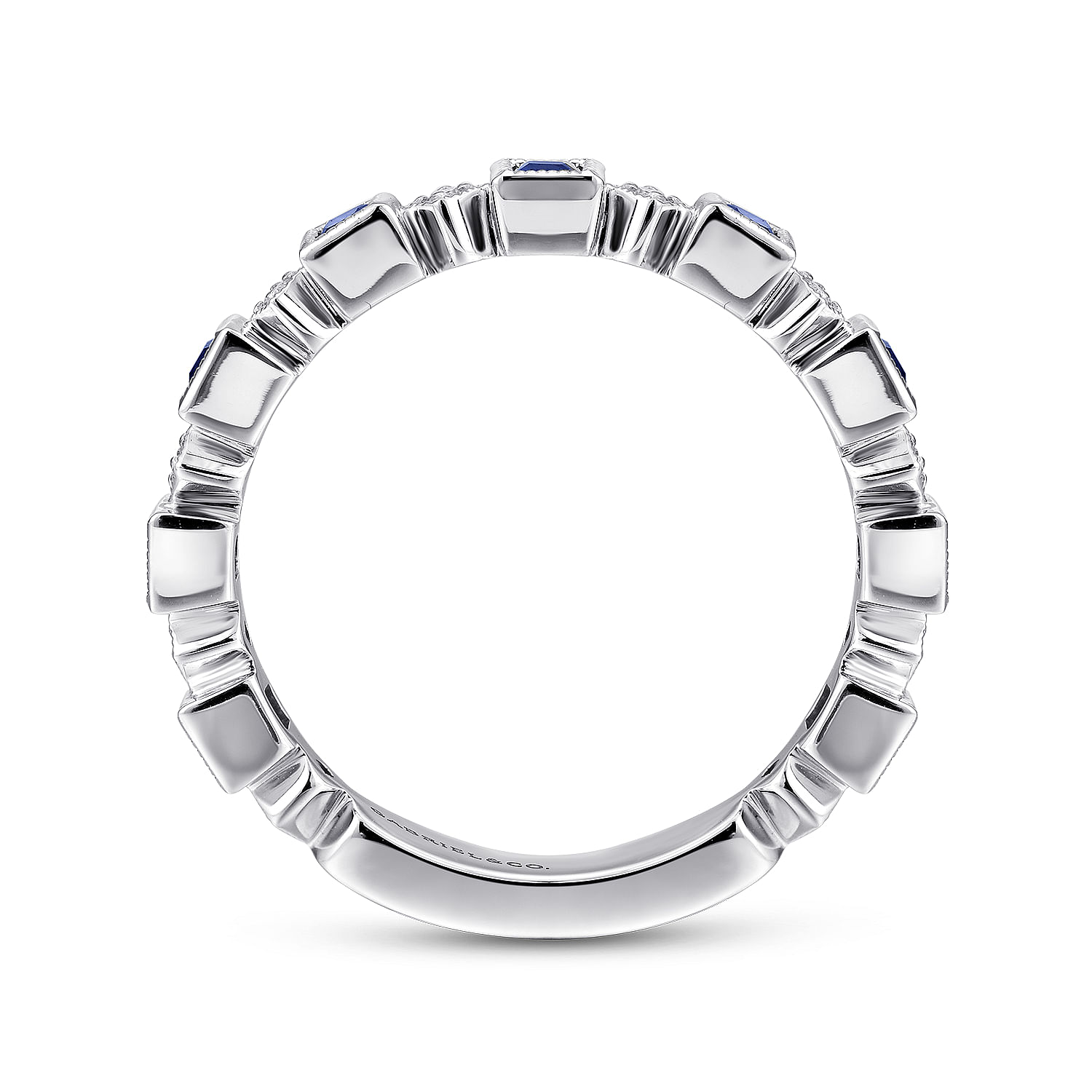 14k White Gold Diamond And Alternating Sapphire Ladies Ring angle 2 14k White Gold Diamond And Alternating Sapphire Ladies Ring angle 2