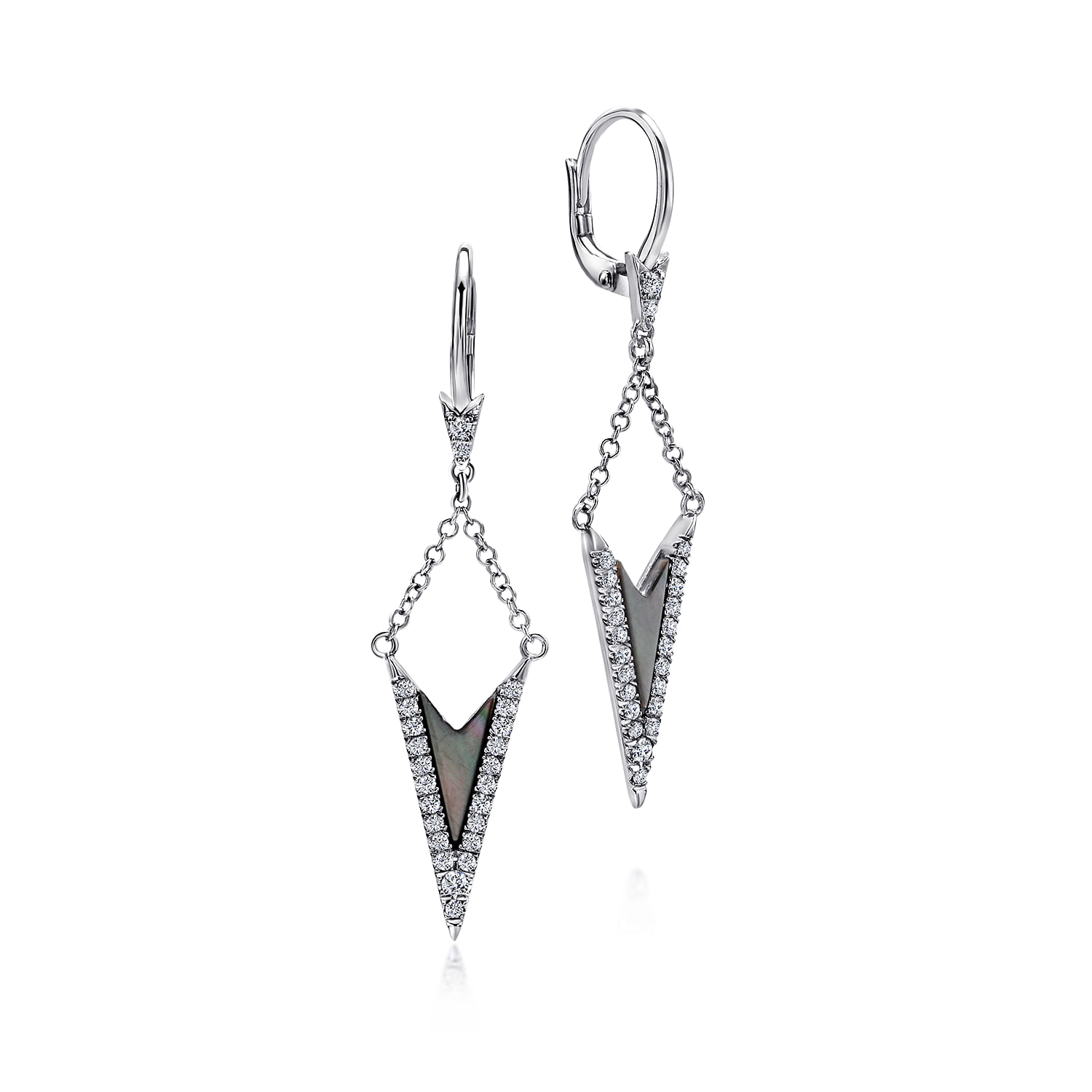 14k White Gold Diamond Black Mother Of Pearl Drop 14k White Gold Diamond Black Mother Of Pearl Drop