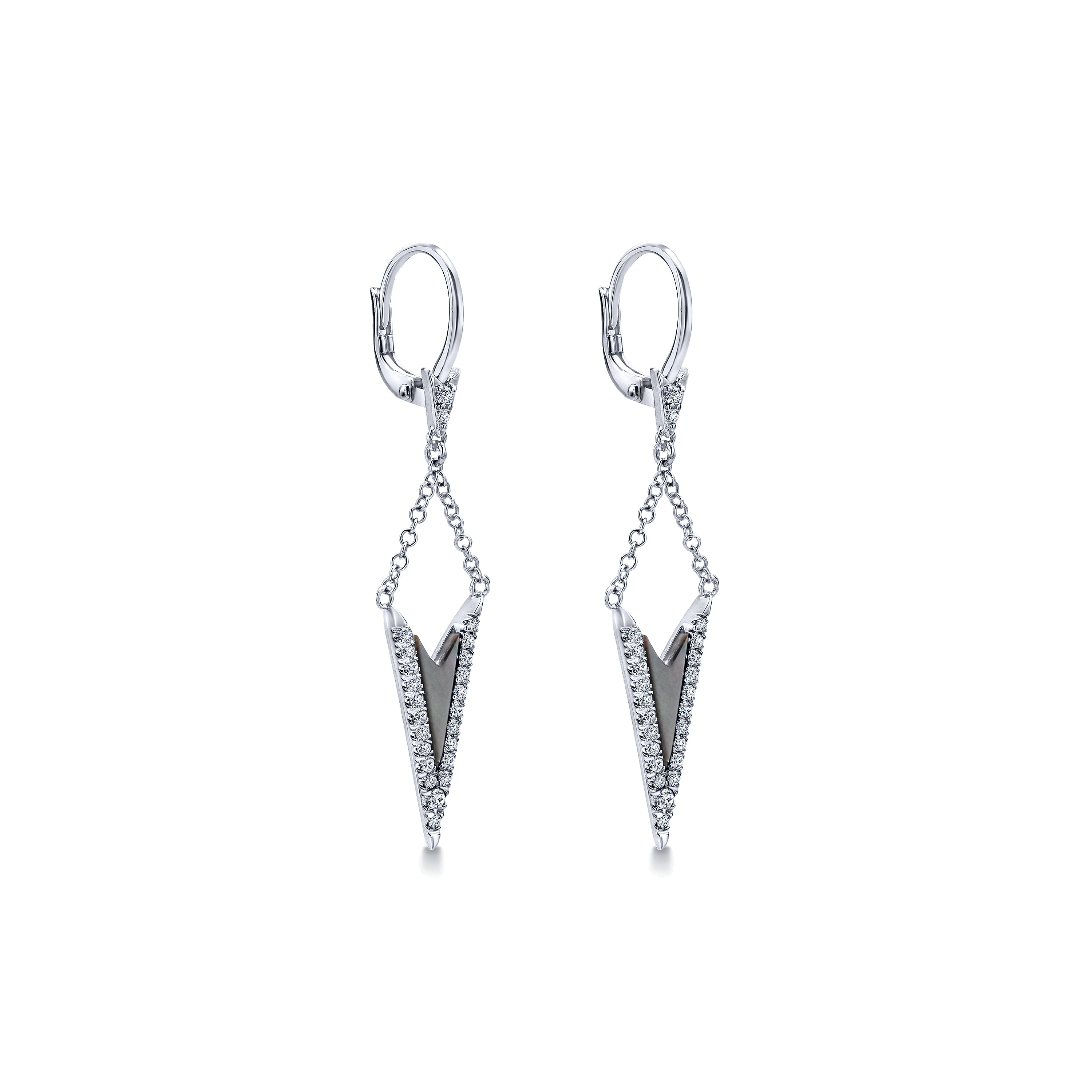 14k White Gold Diamond Black Mother Of Pearl Drop Earrings angle 2 14k White Gold Diamond Black Mother Of Pearl Drop Earrings angle 2
