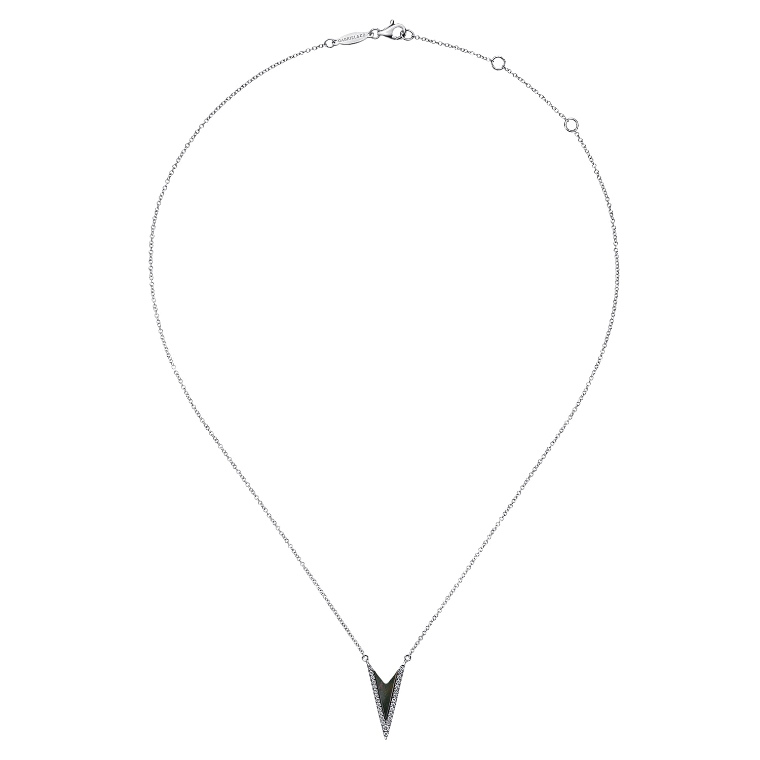 14k White Gold Diamond Black Mother Of Pearl Fashion Necklace angle 2 14k White Gold Diamond Black Mother Of Pearl Fashion Necklace angle 2