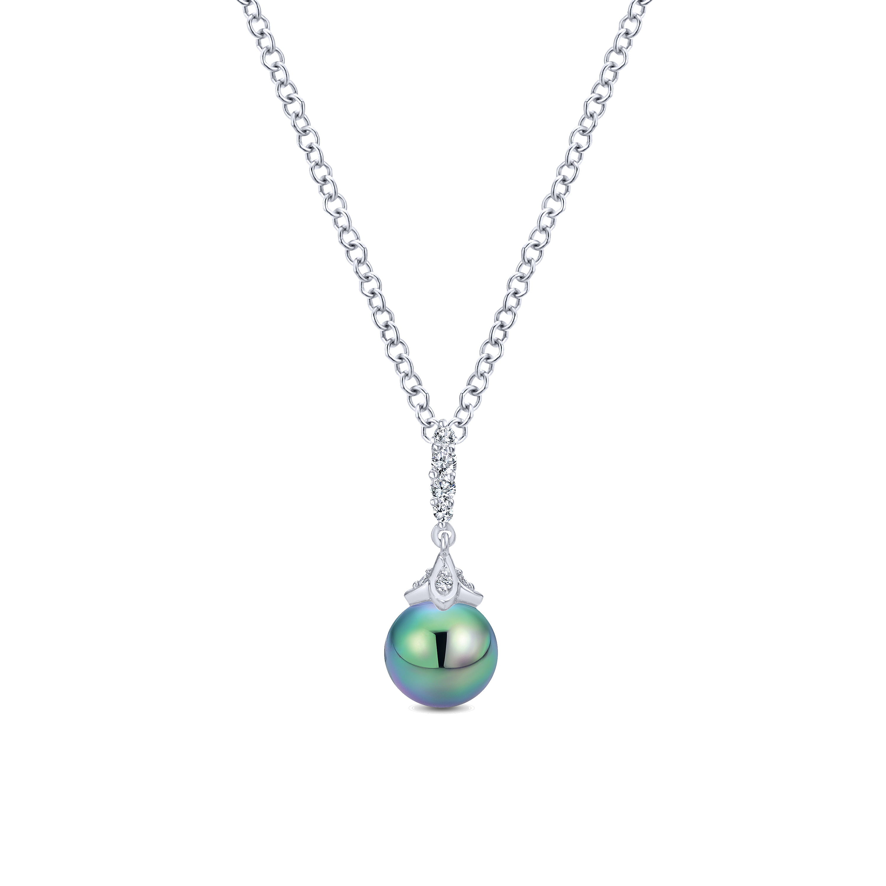 14k White Gold Diamond Black Pearl Fashion 14k White Gold Diamond Black Pearl Fashion