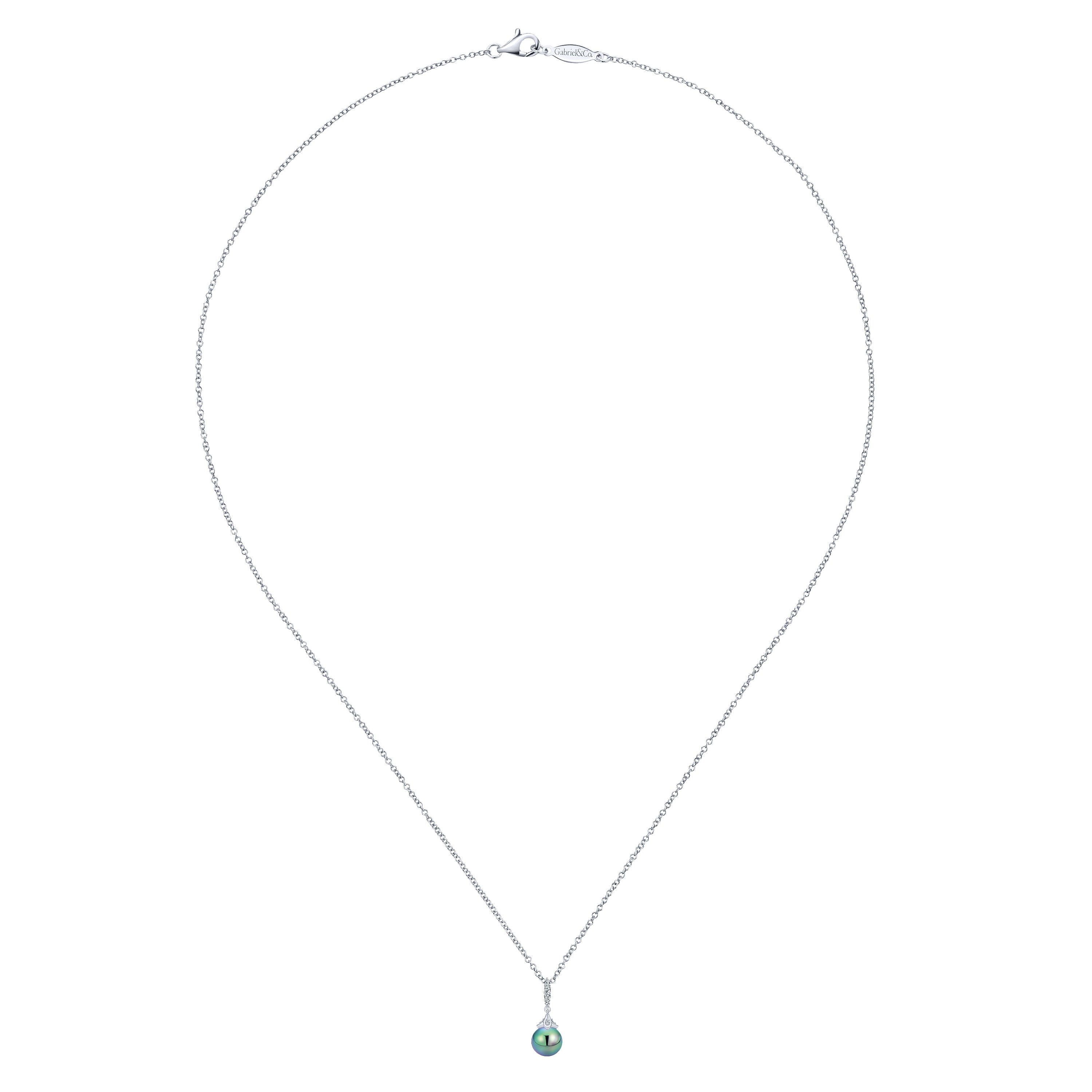14k White Gold Diamond Black Pearl Fashion Necklace angle 2 14k White Gold Diamond Black Pearl Fashion Necklace angle 2