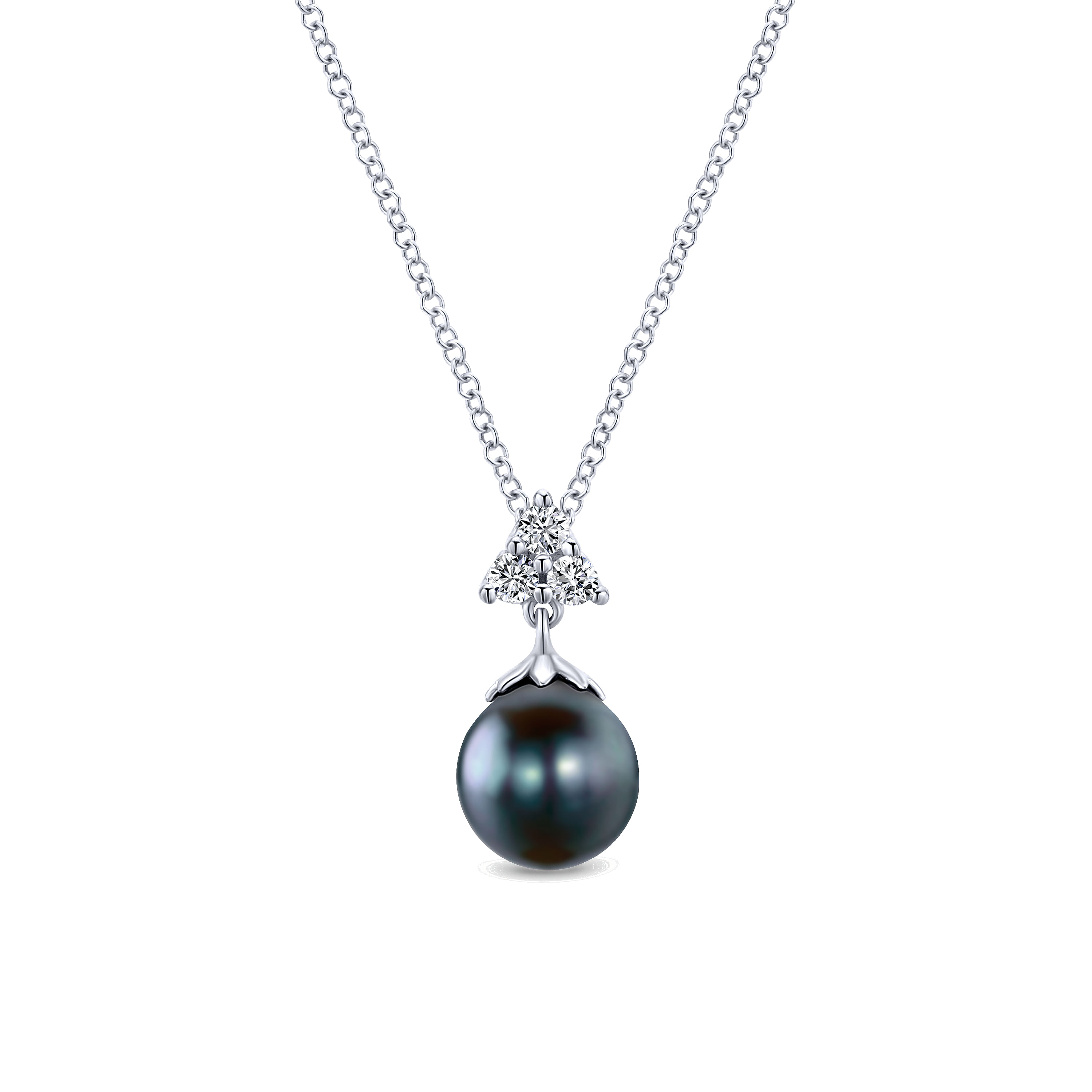 14k White Gold Diamond Black Pearl Fashion 14k White Gold Diamond Black Pearl Fashion