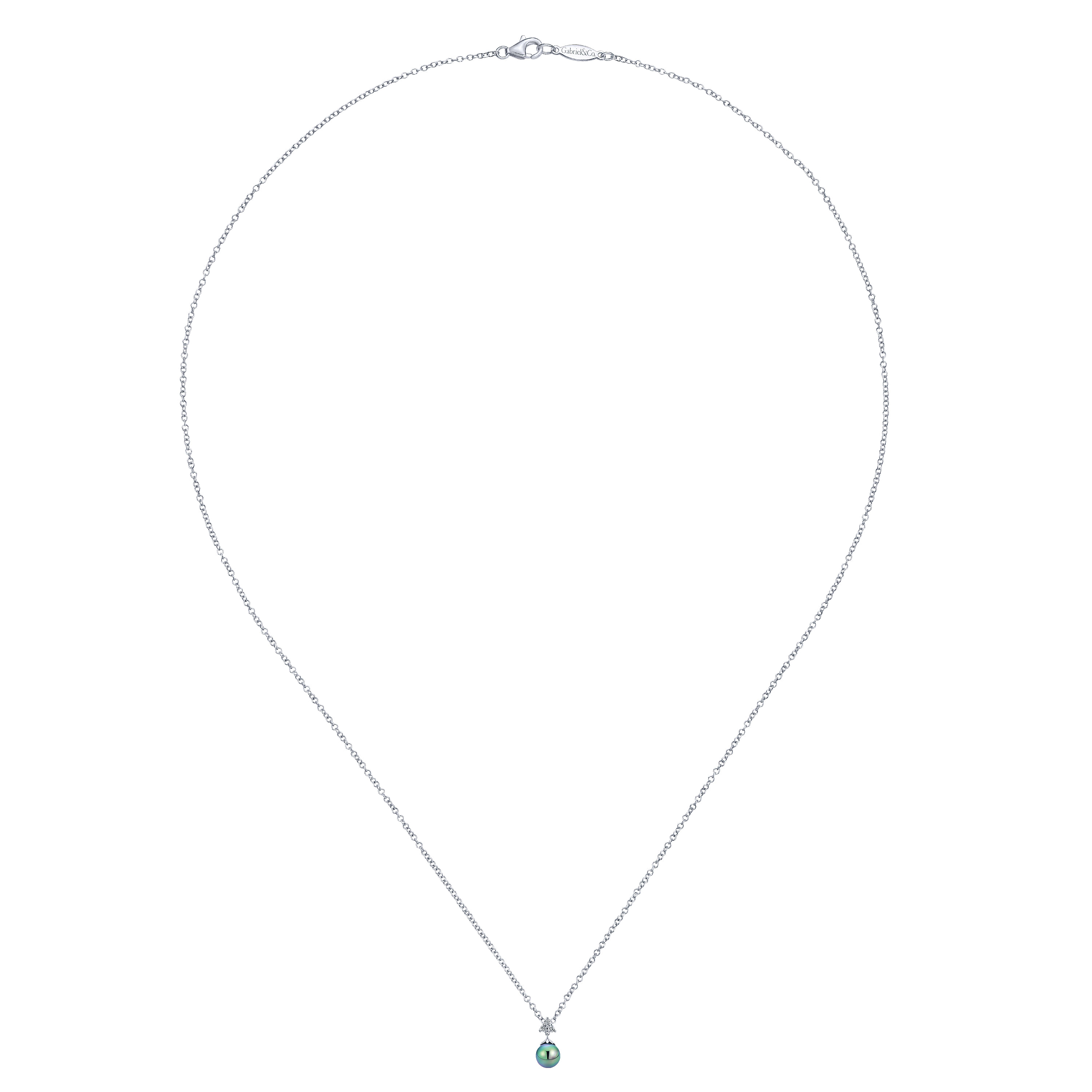 14k White Gold Diamond Black Pearl Fashion Necklace angle 2 14k White Gold Diamond Black Pearl Fashion Necklace angle 2