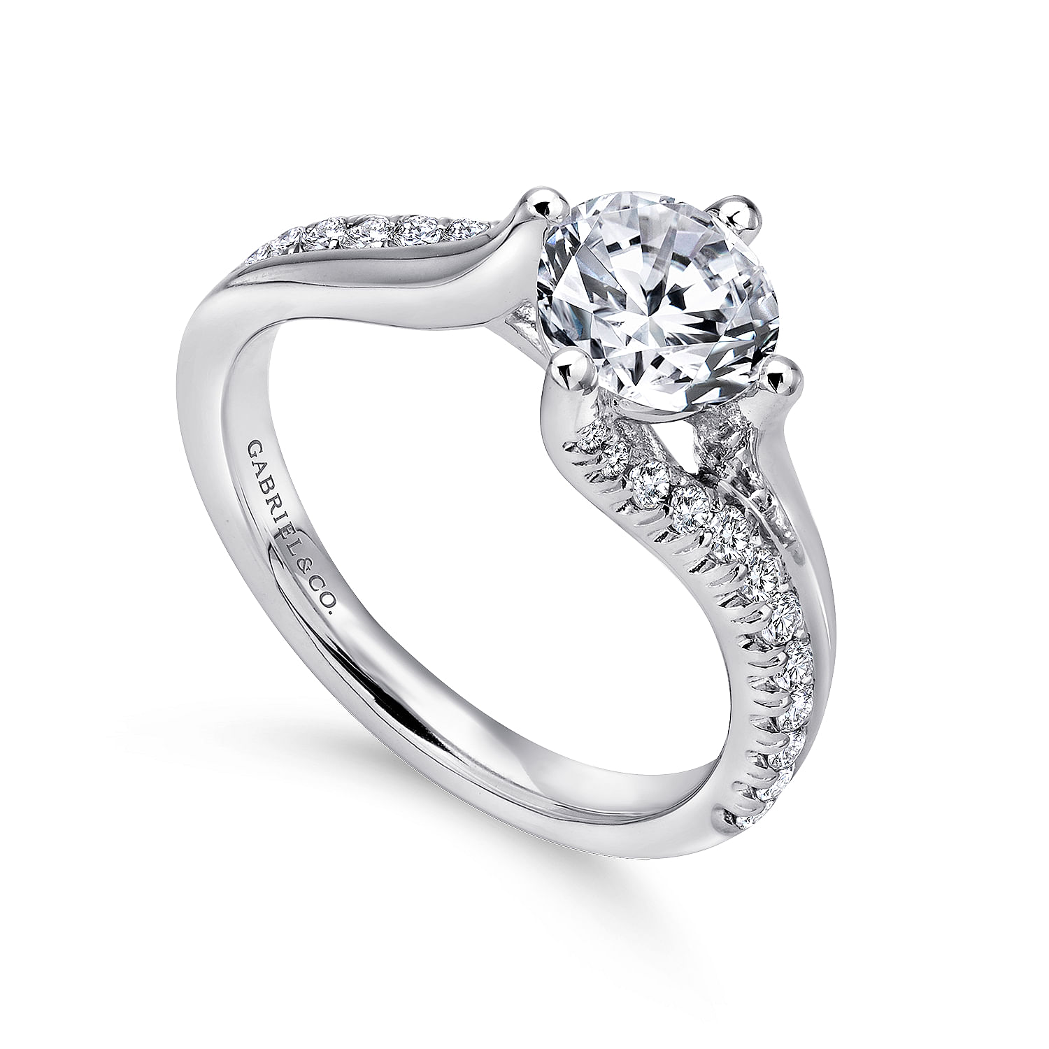 14k White Gold Diamond Bypass Engagement Ring angle 3 14k White Gold Diamond Bypass Engagement Ring angle 3