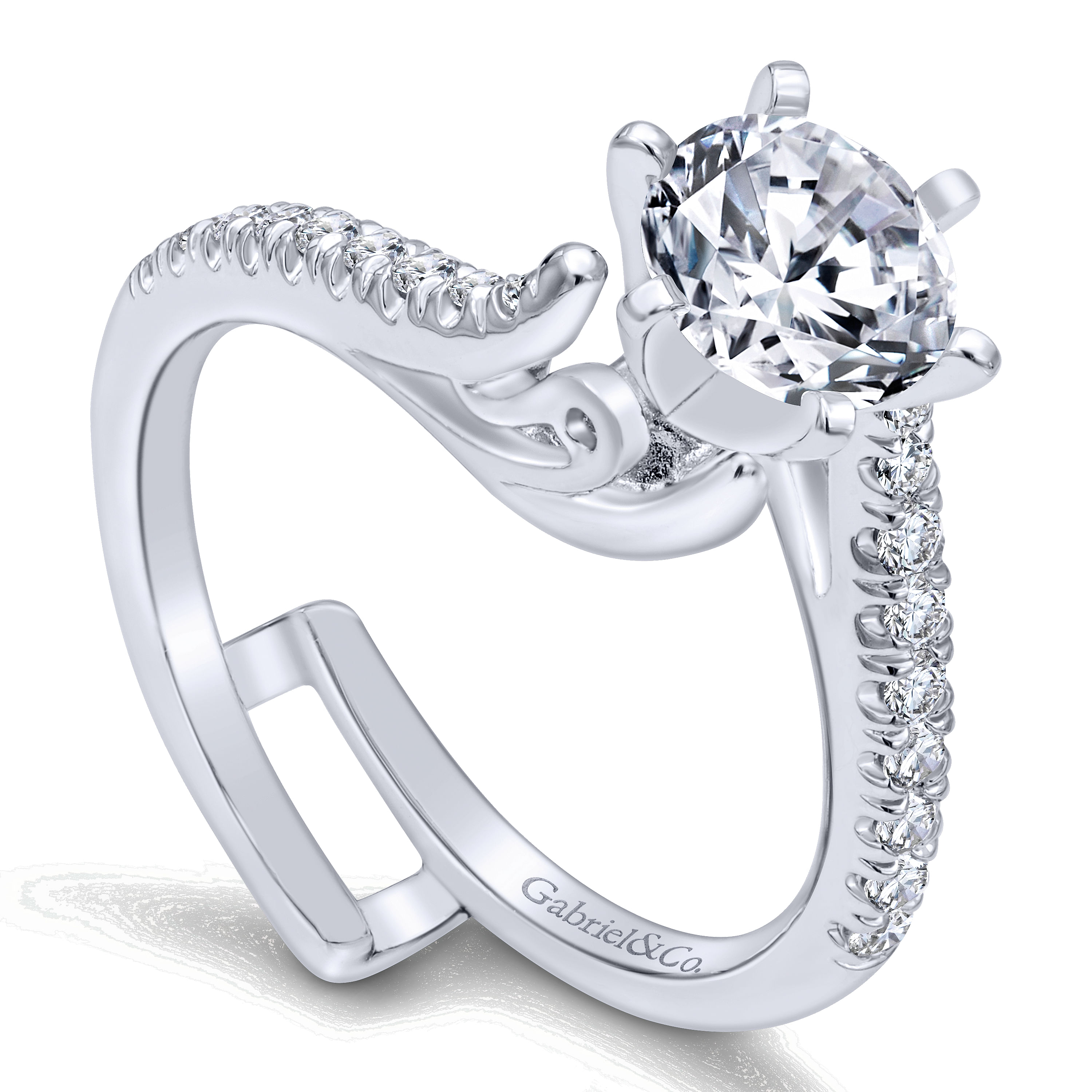 14k White Gold Diamond Bypass Engagement Ring angle 3 14k White Gold Diamond Bypass Engagement Ring angle 3