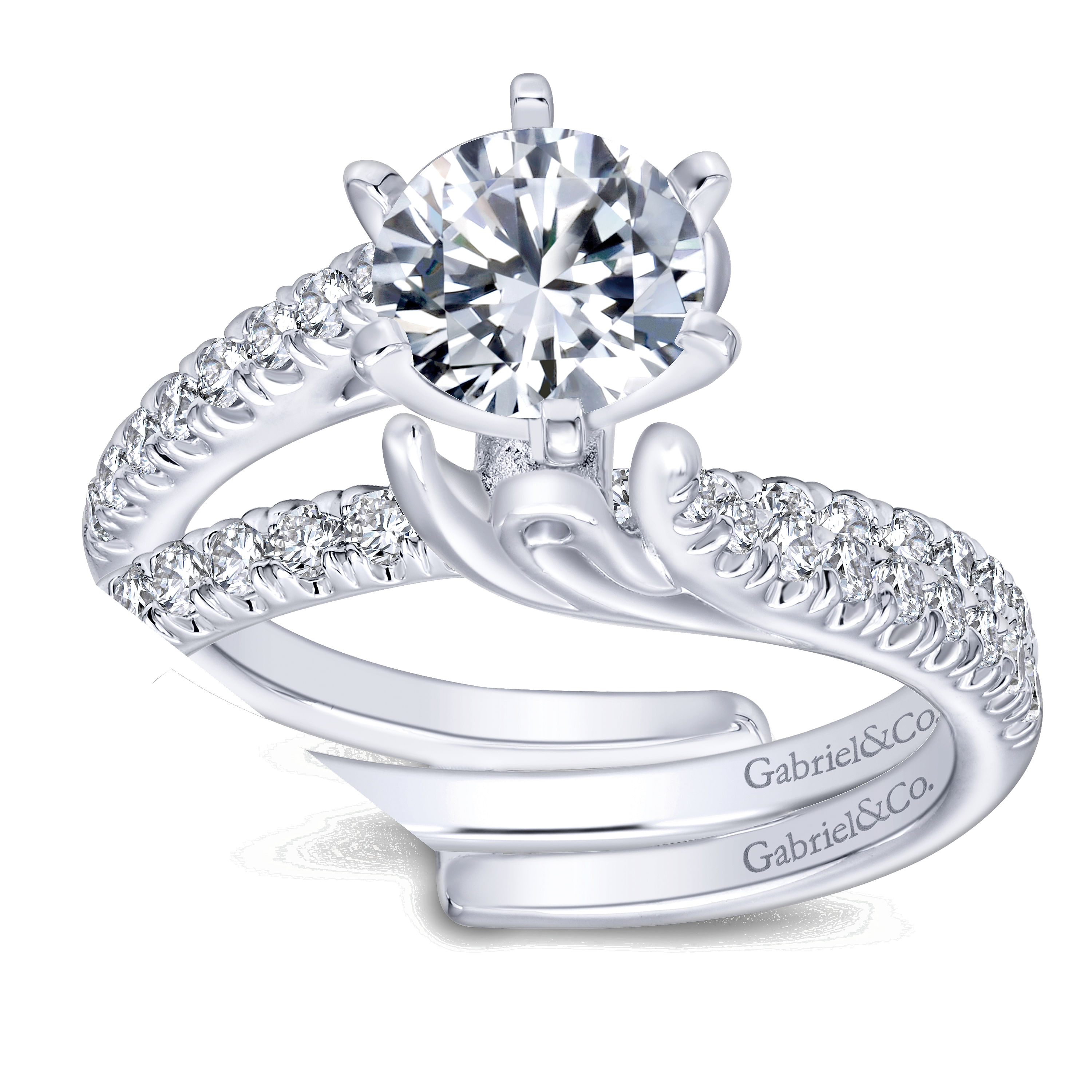 14k White Gold Diamond Bypass Engagement Ring angle 4 14k White Gold Diamond Bypass Engagement Ring angle 4